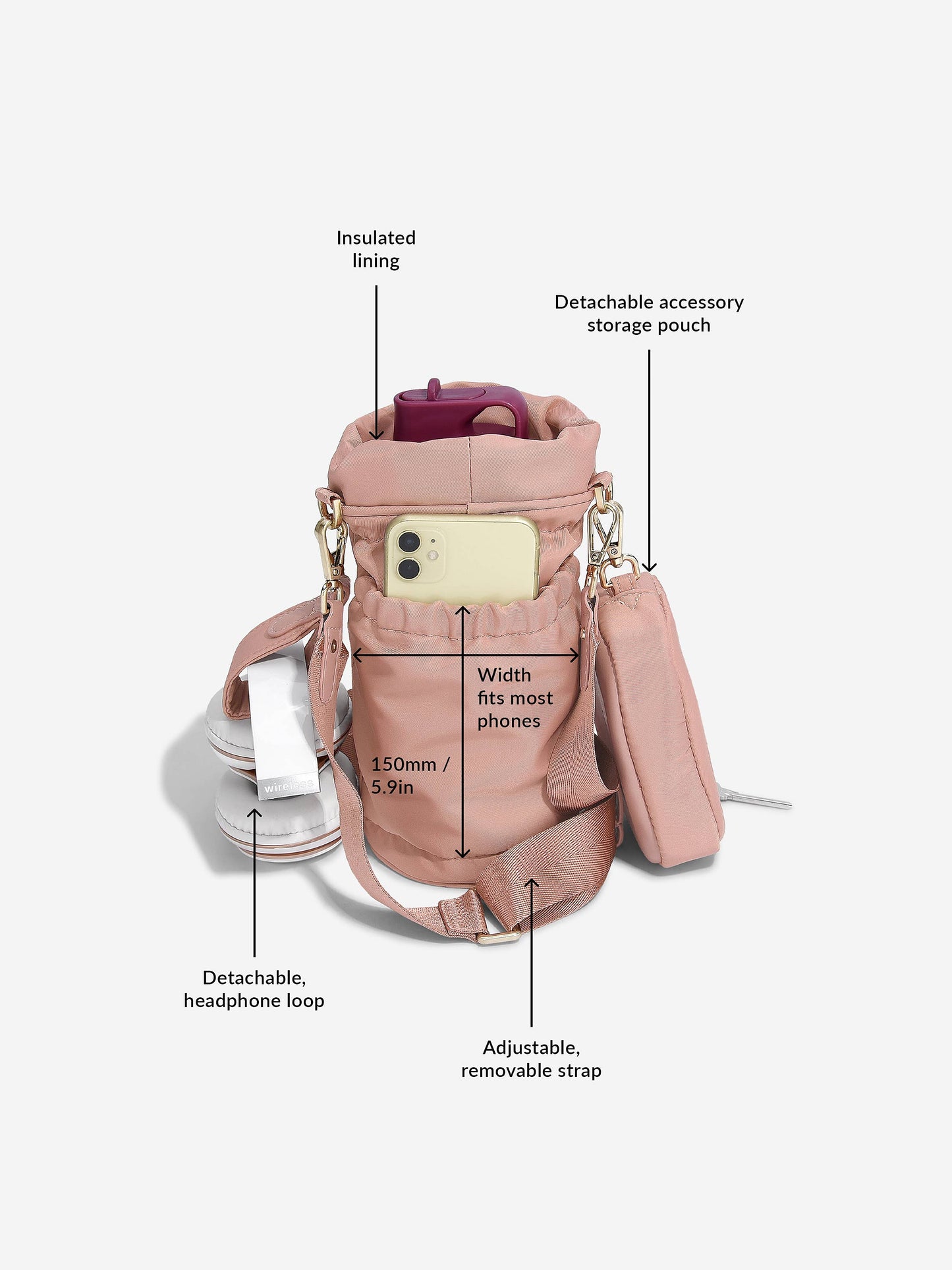 Pink Recycled Nylon Bottle Bag