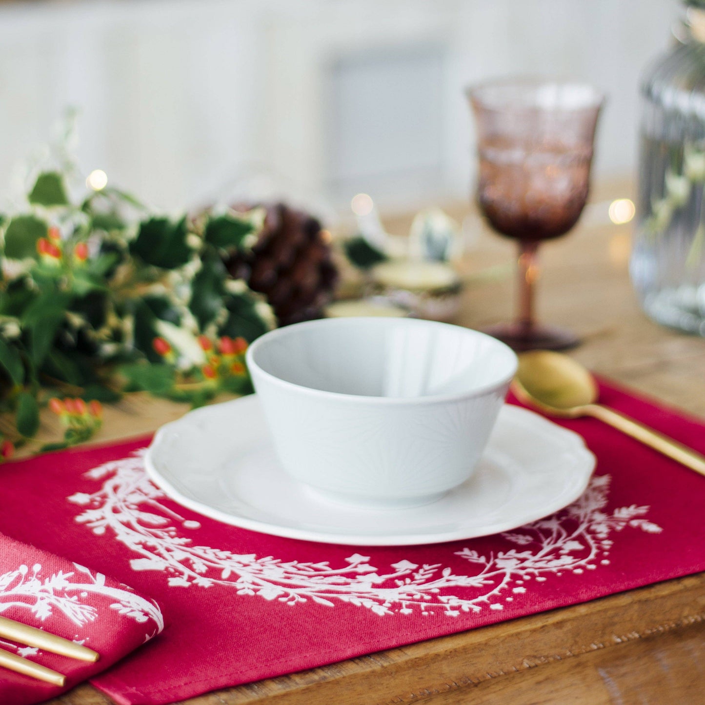 Christmas Placemats Pure Linen Set of Two - Raspberry Red