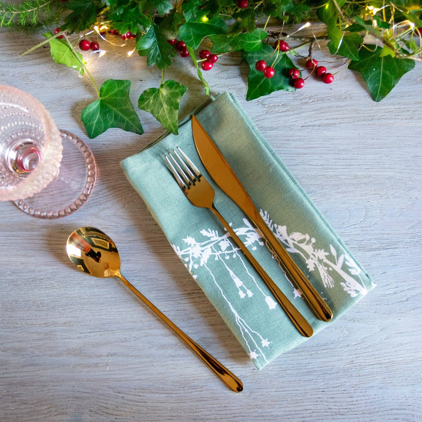 Christmas Napkins Pure Linen Set of Two - Sage Green
