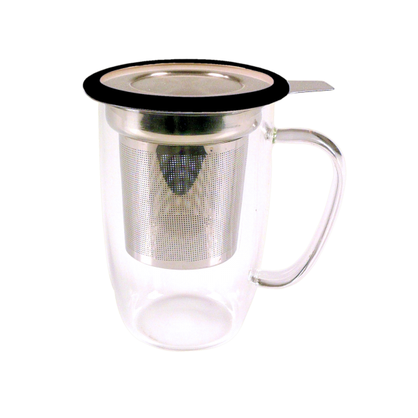 TasTea Glass Mug 450 ml (Black Lid)