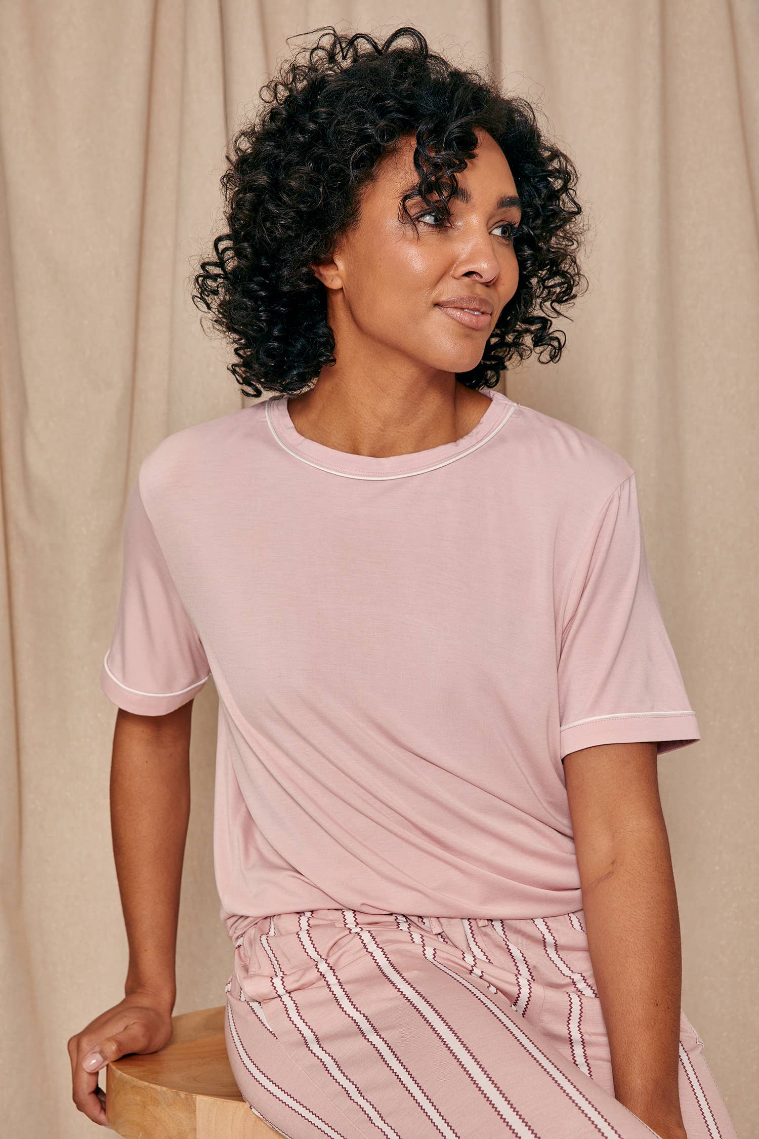 Bamboo Tee and Trouser Set in Blush Stripe