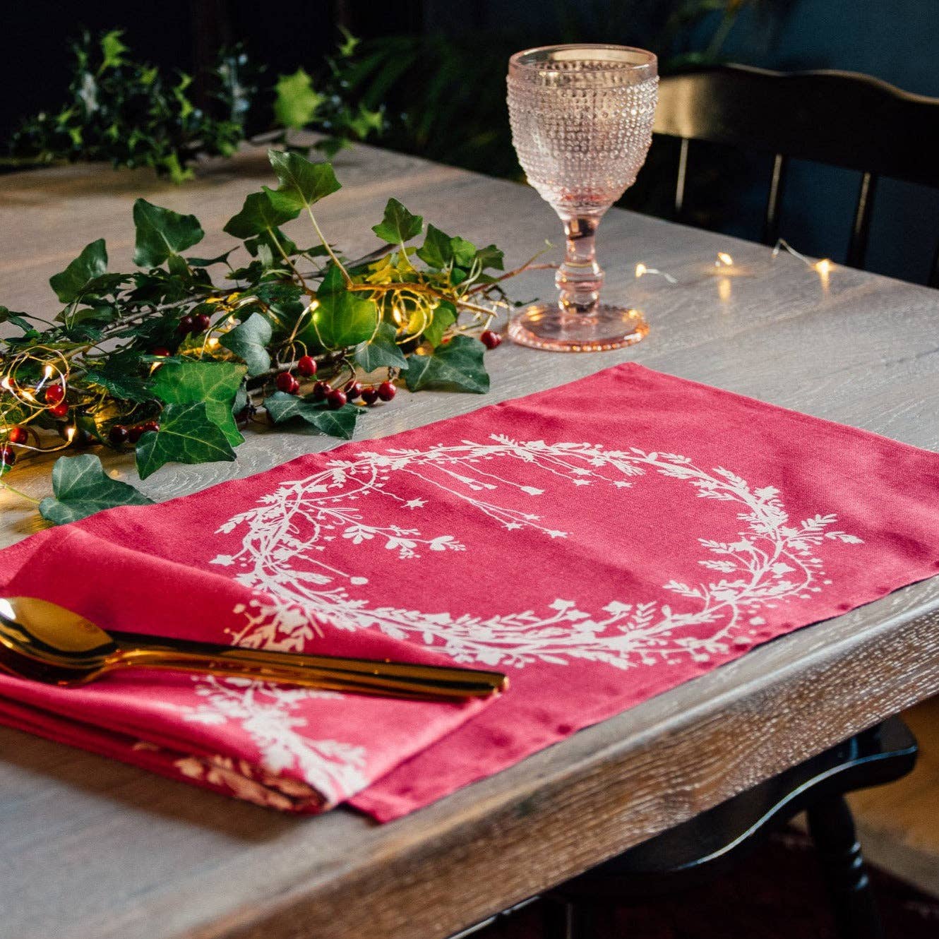 Christmas Placemats Pure Linen Set of Two - Raspberry Red