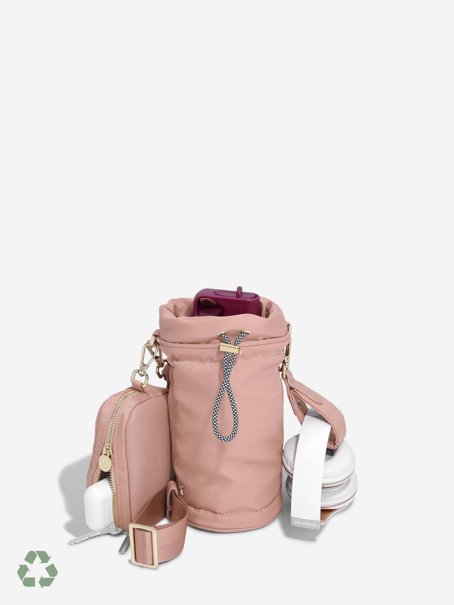 Pink Recycled Nylon Bottle Bag