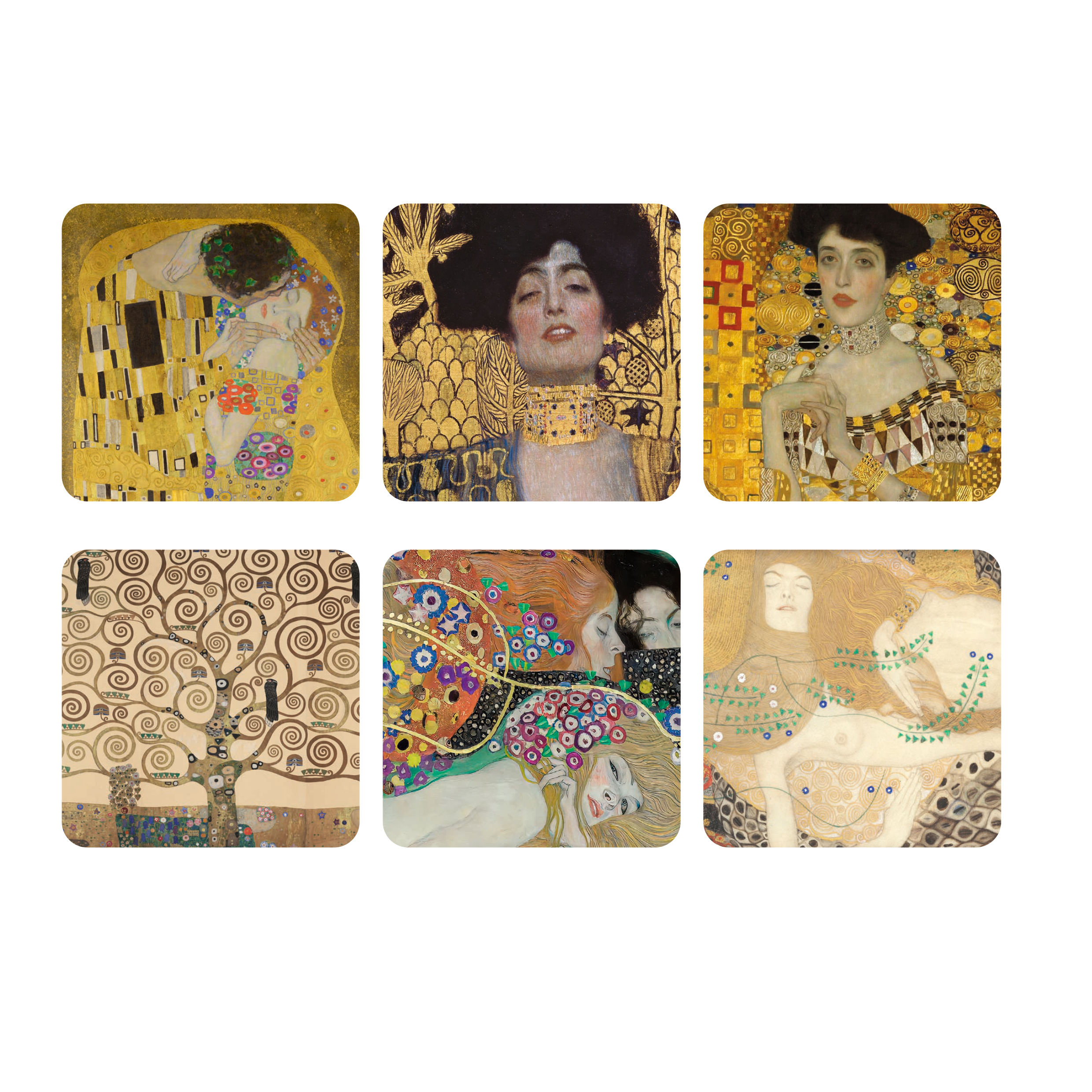 Coasters, set of 6, Masterpieces by Gustav Klimt