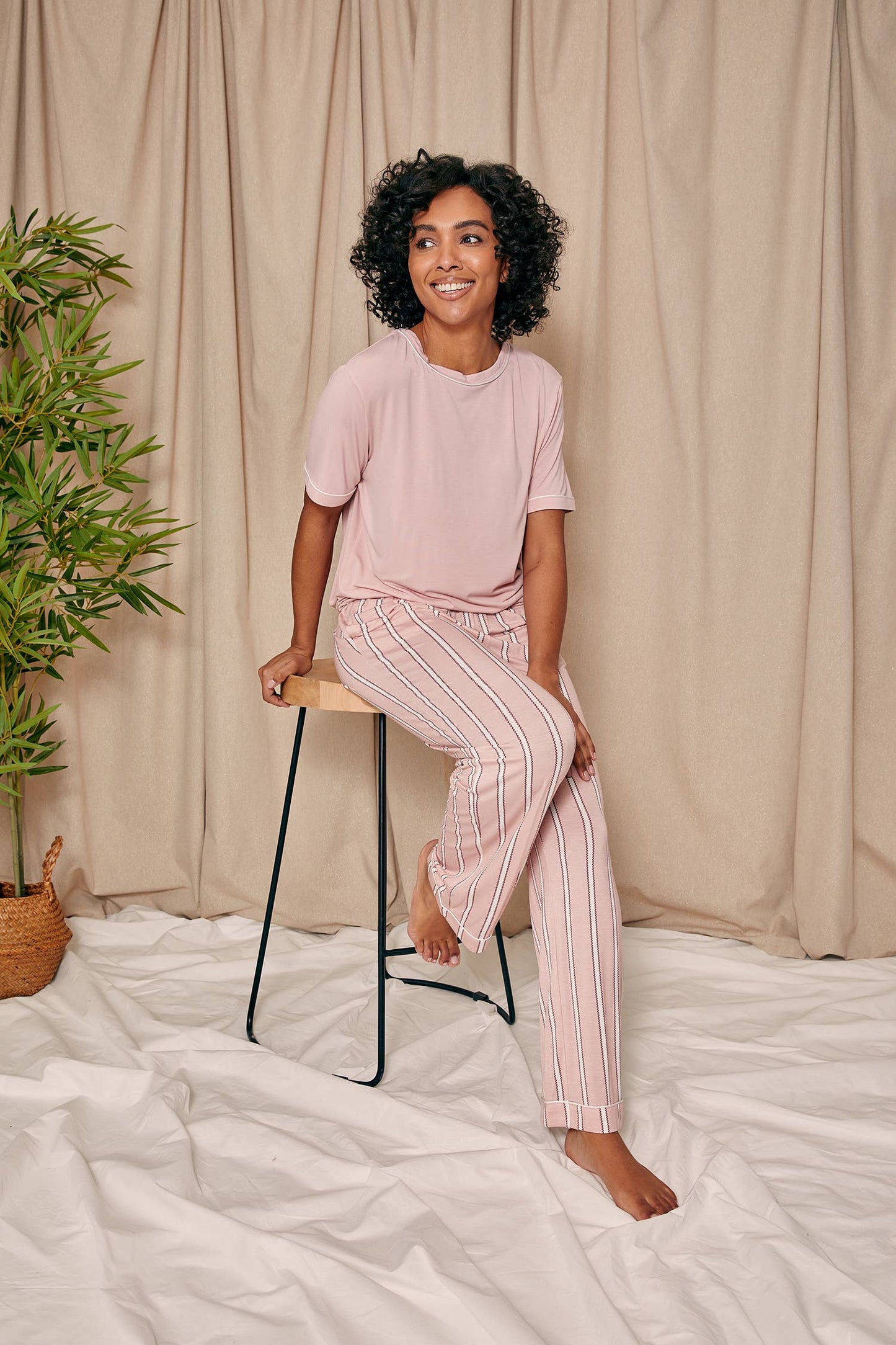 *NEW* Bamboo Tee and Trouser Set in Blush Stripe
