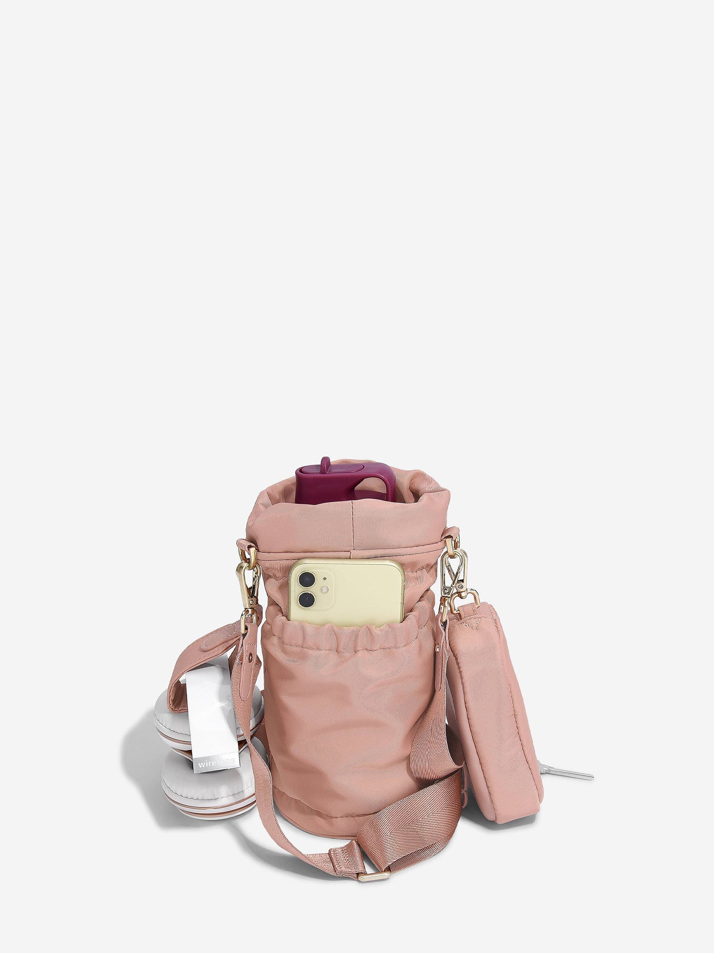 Pink Recycled Nylon Bottle Bag