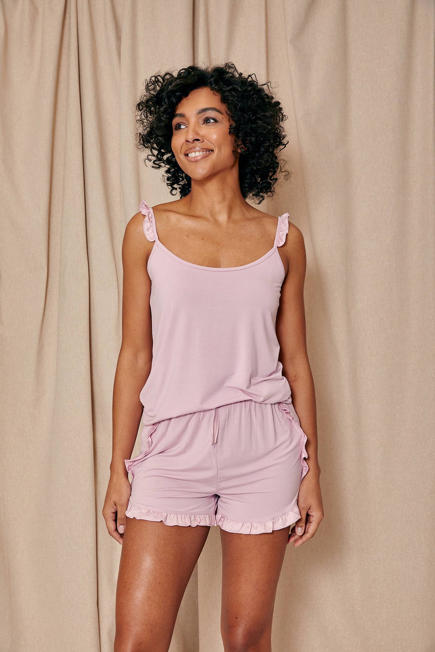 *NEW* Bamboo Frill Cami Short Set in Blush