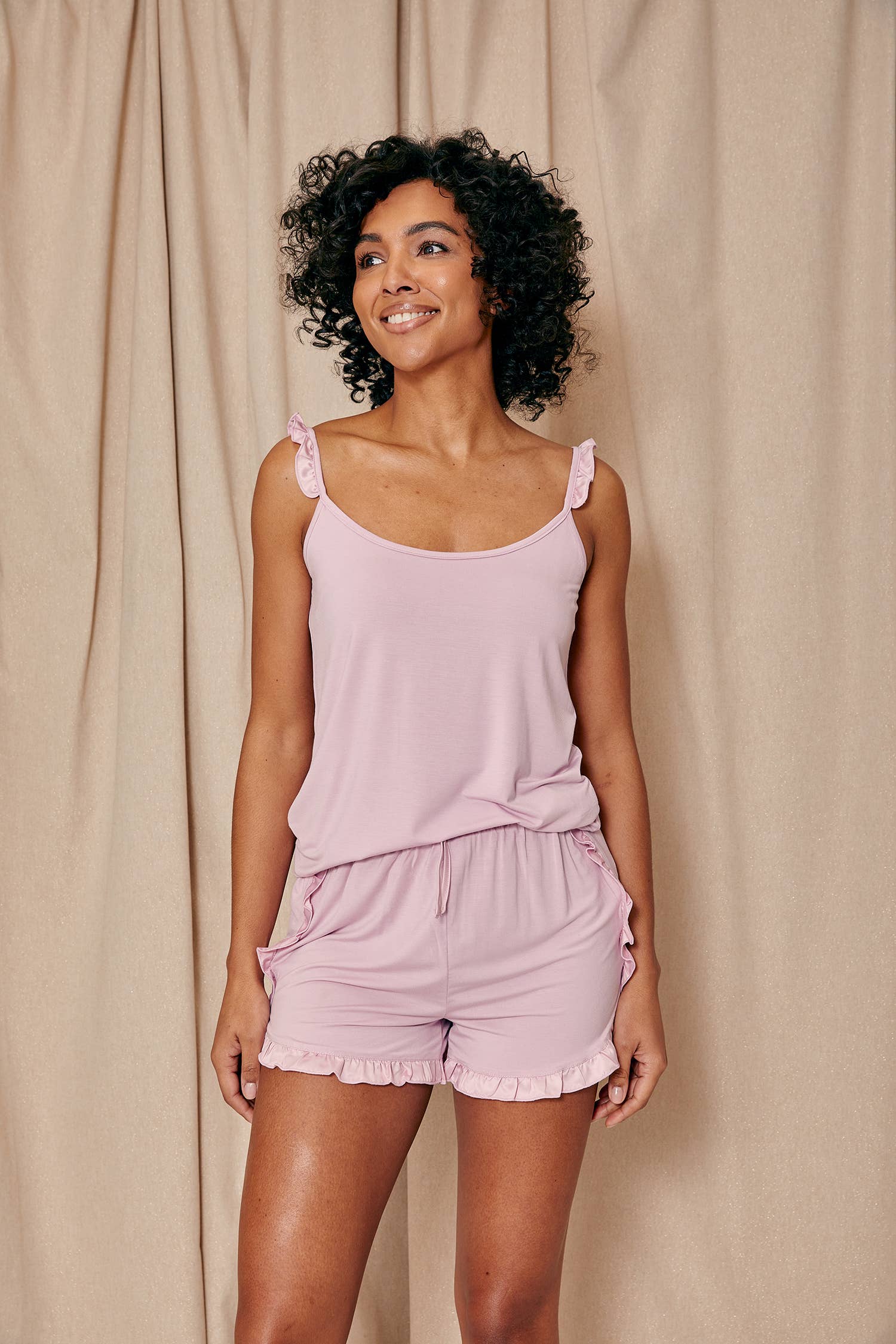 Bamboo Frill Cami Short Set in Blush