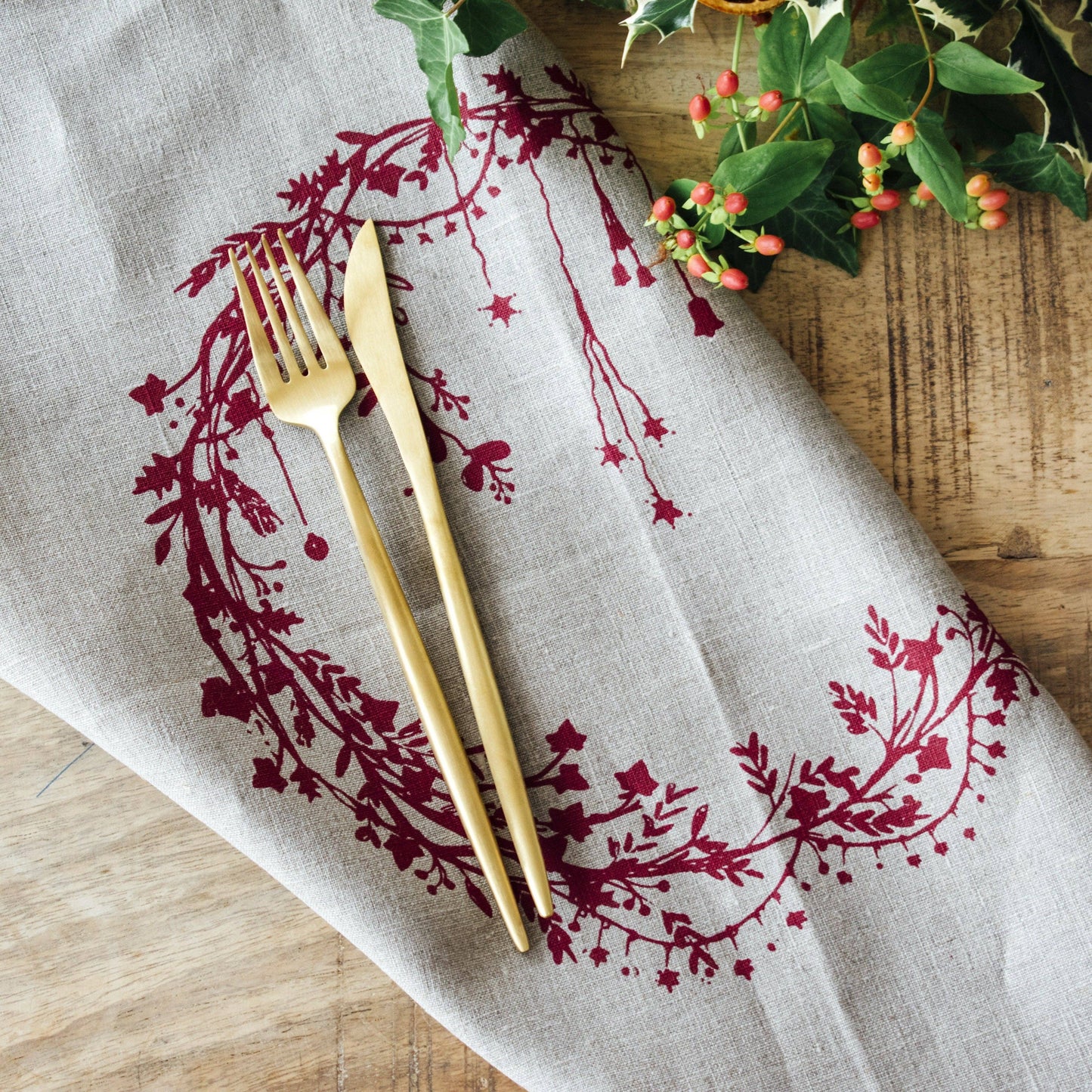 Christmas Napkins Pure Linen Set of Two - Natural