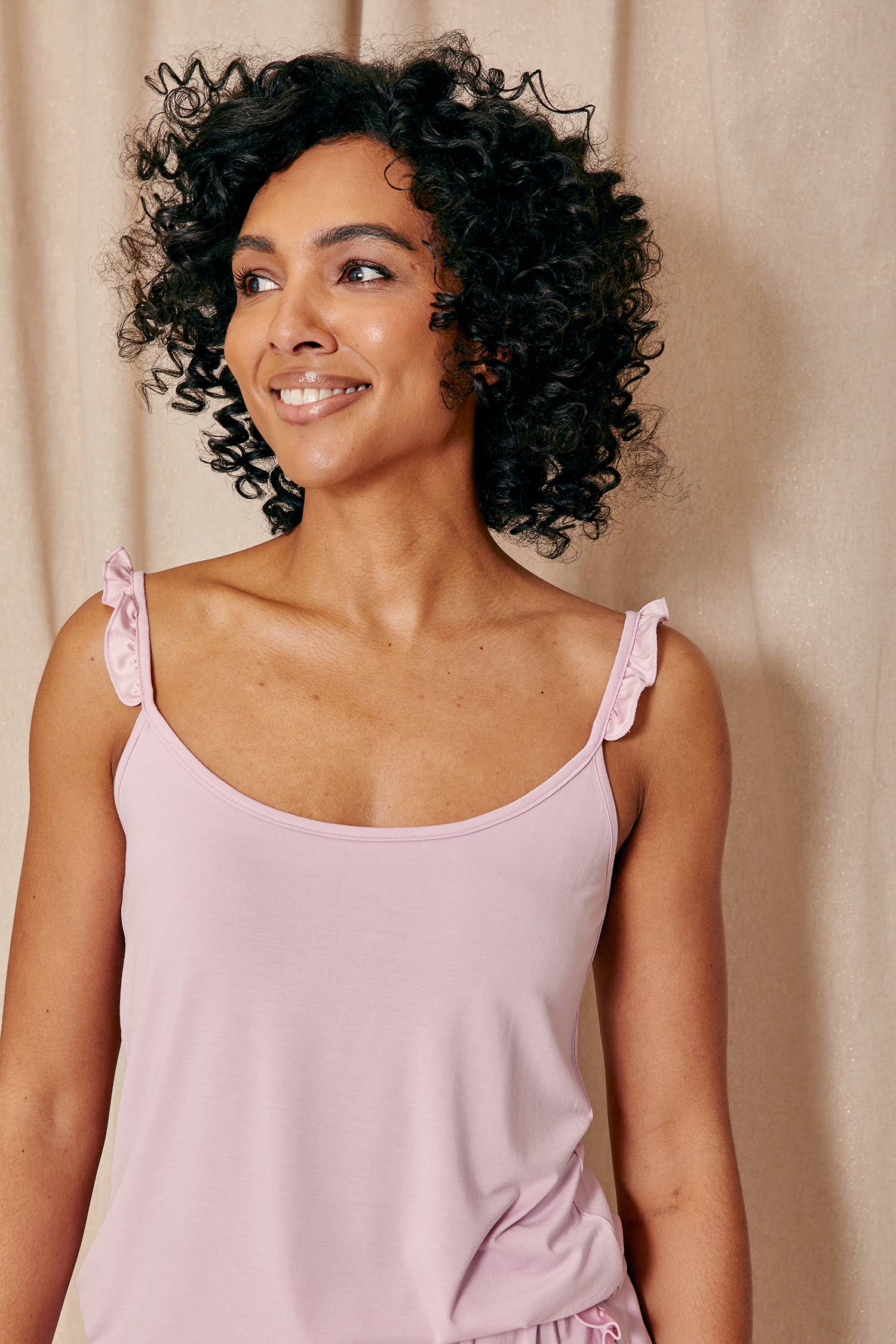 Bamboo Frill Cami Short Set in Blush