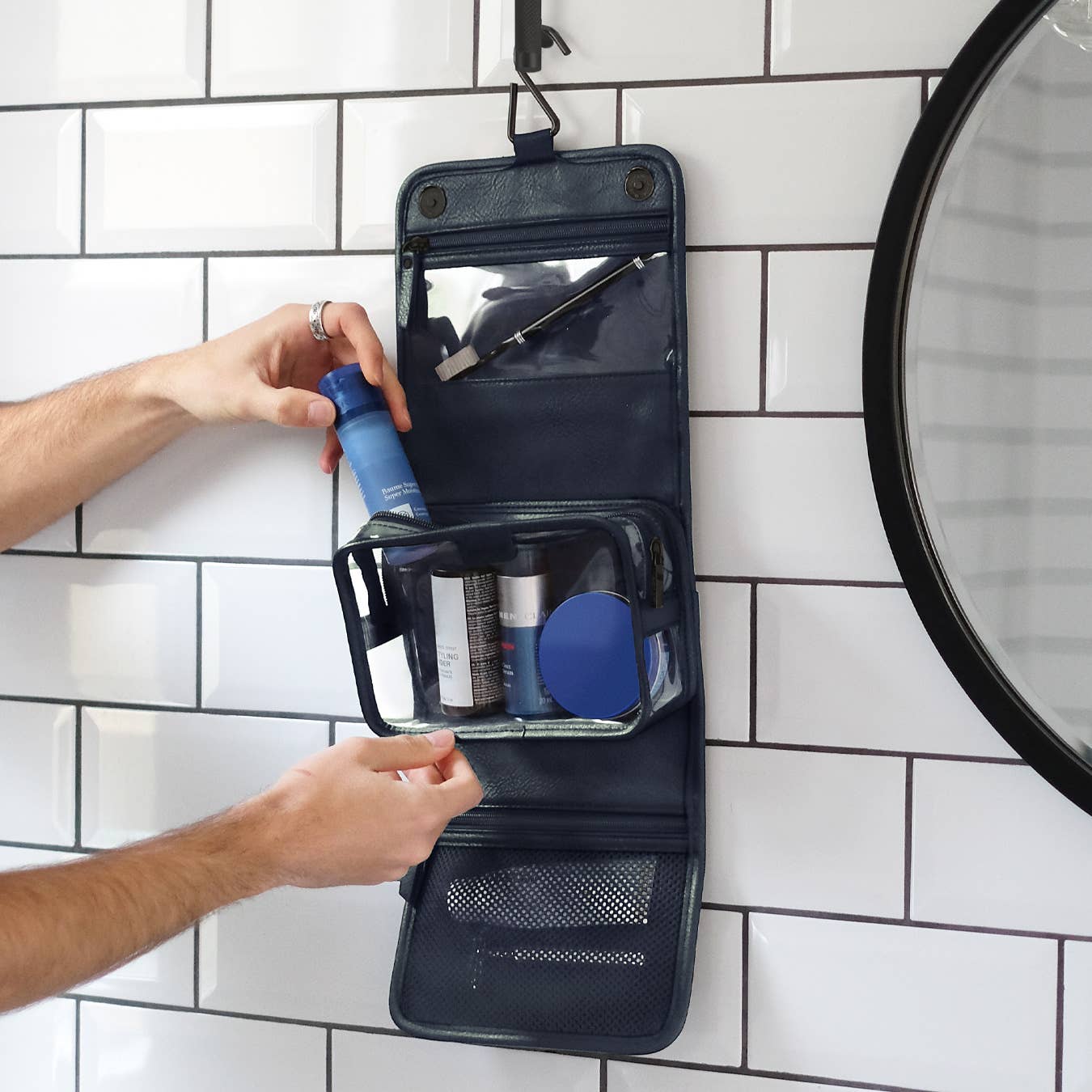 Navy Blue Small Hanging Washbag