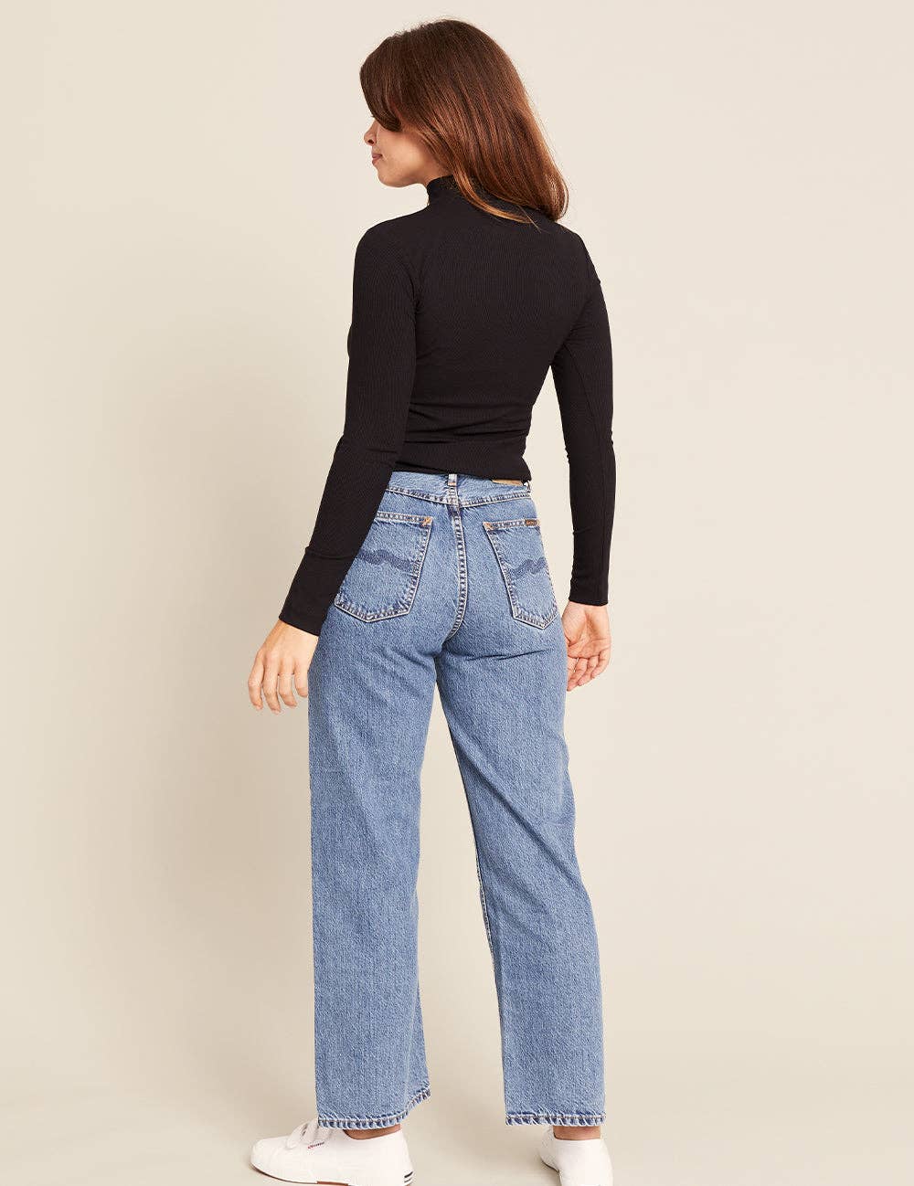 Ribbed Turtleneck Top. in Black