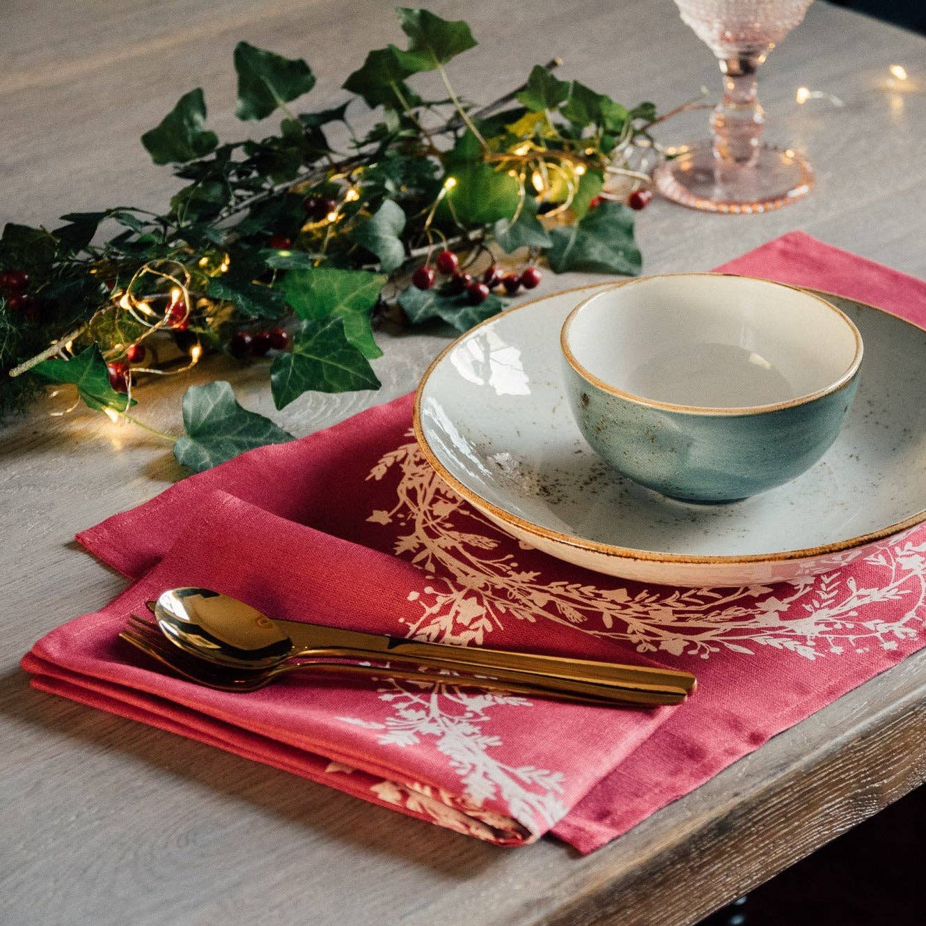Christmas Napkins Pure Linen Set of Two - Sage Green