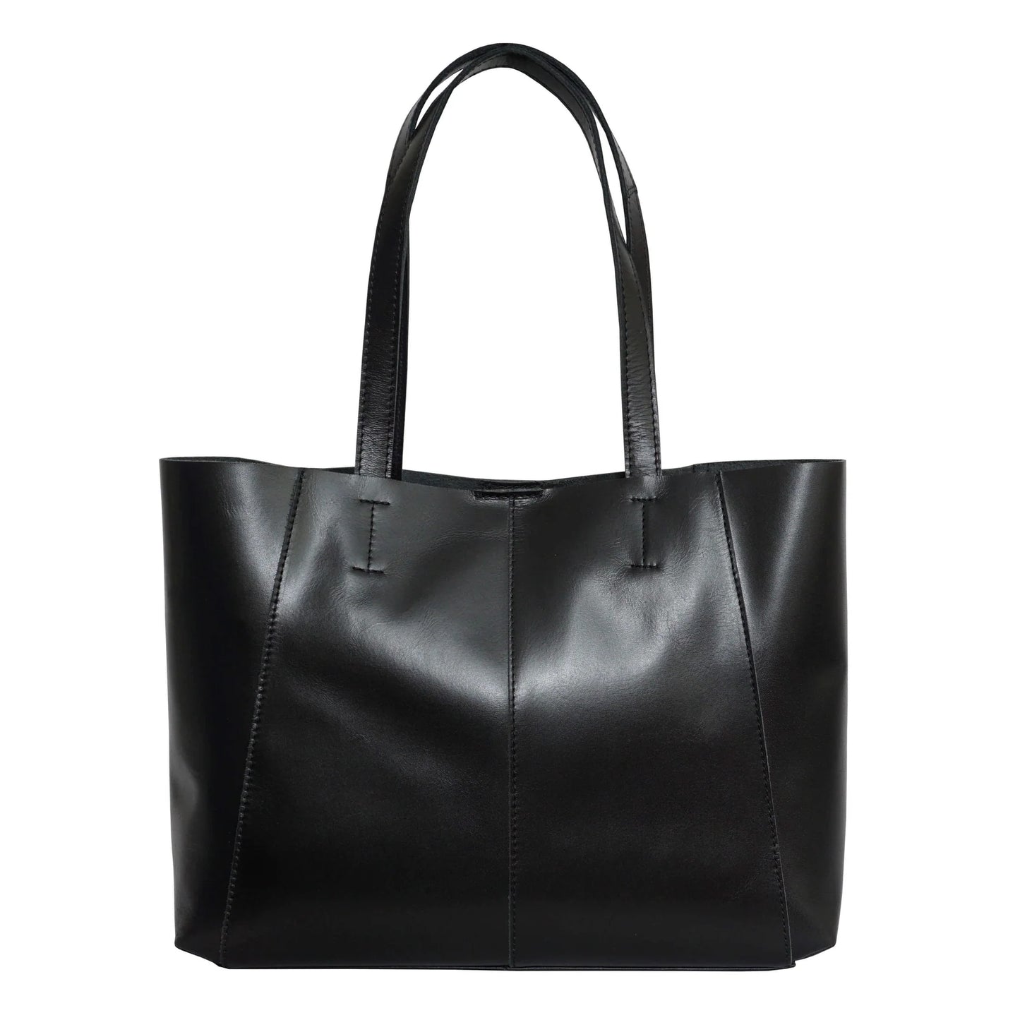 'ADELA' Smooth Real Leather Unlined Designer Tote Bag in Black