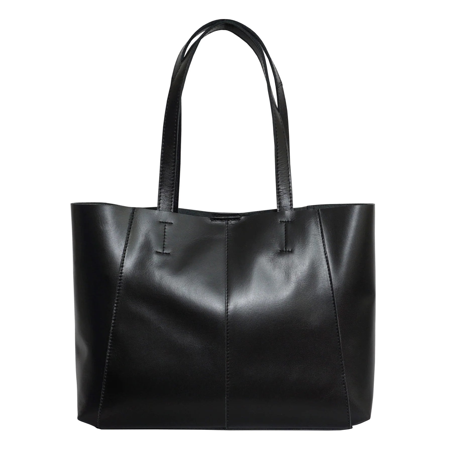 'ADELA' Smooth Real Leather Unlined Designer Tote Bag in Black