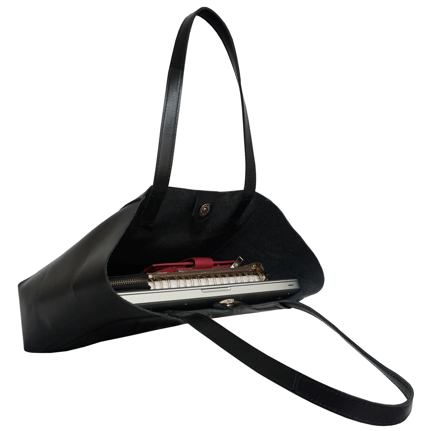 'ADELA' Smooth Real Leather Unlined Designer Tote Bag in Black