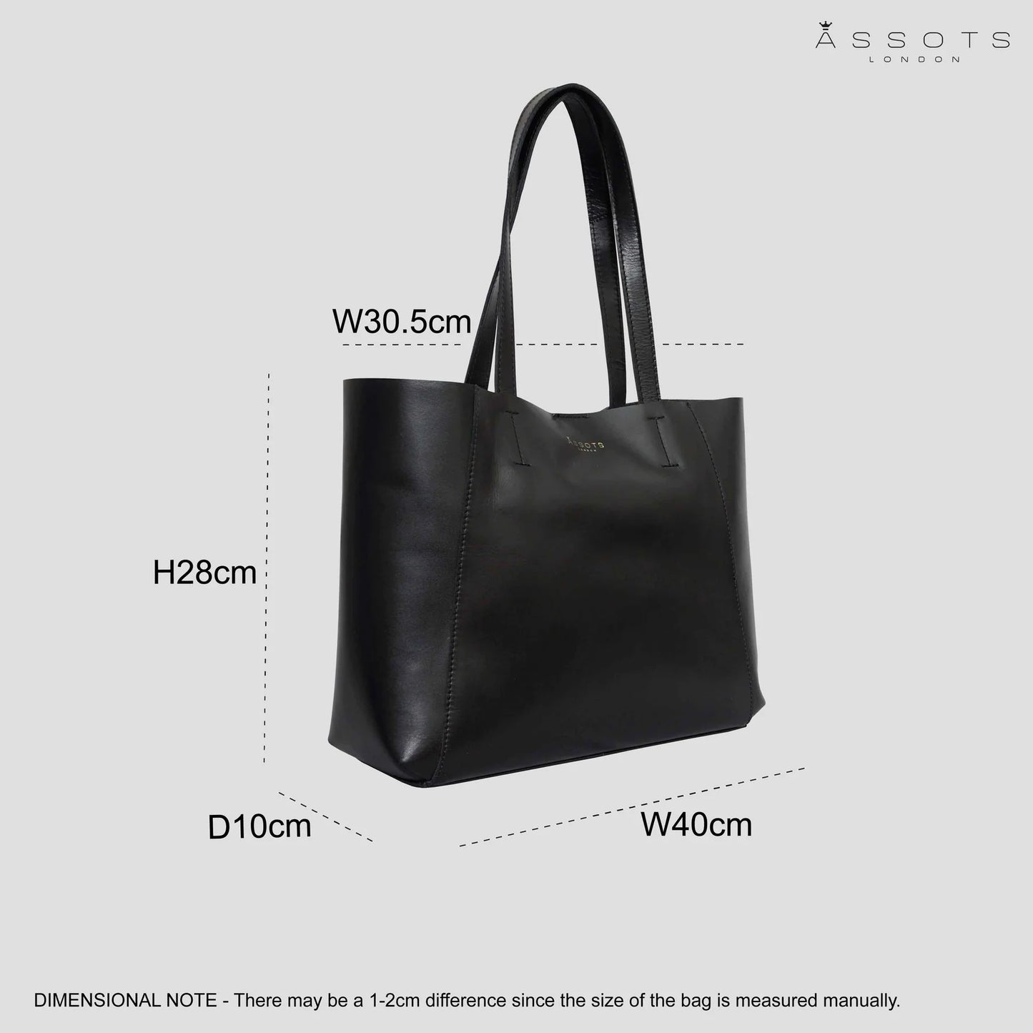 'ADELA' Smooth Real Leather Unlined Designer Tote Bag in Black