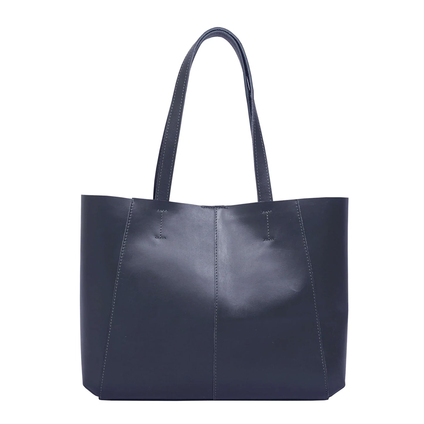 'ADELA' Smooth Real Leather Unlined Designer Tote Bag in Navy