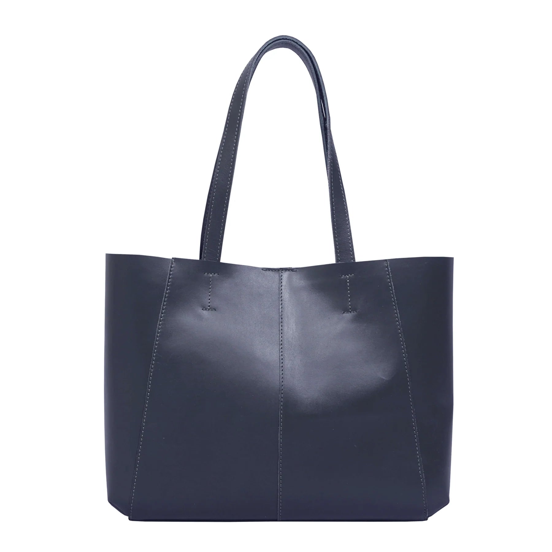 'ADELA' Smooth Real Leather Unlined Designer Tote Bag in Navy