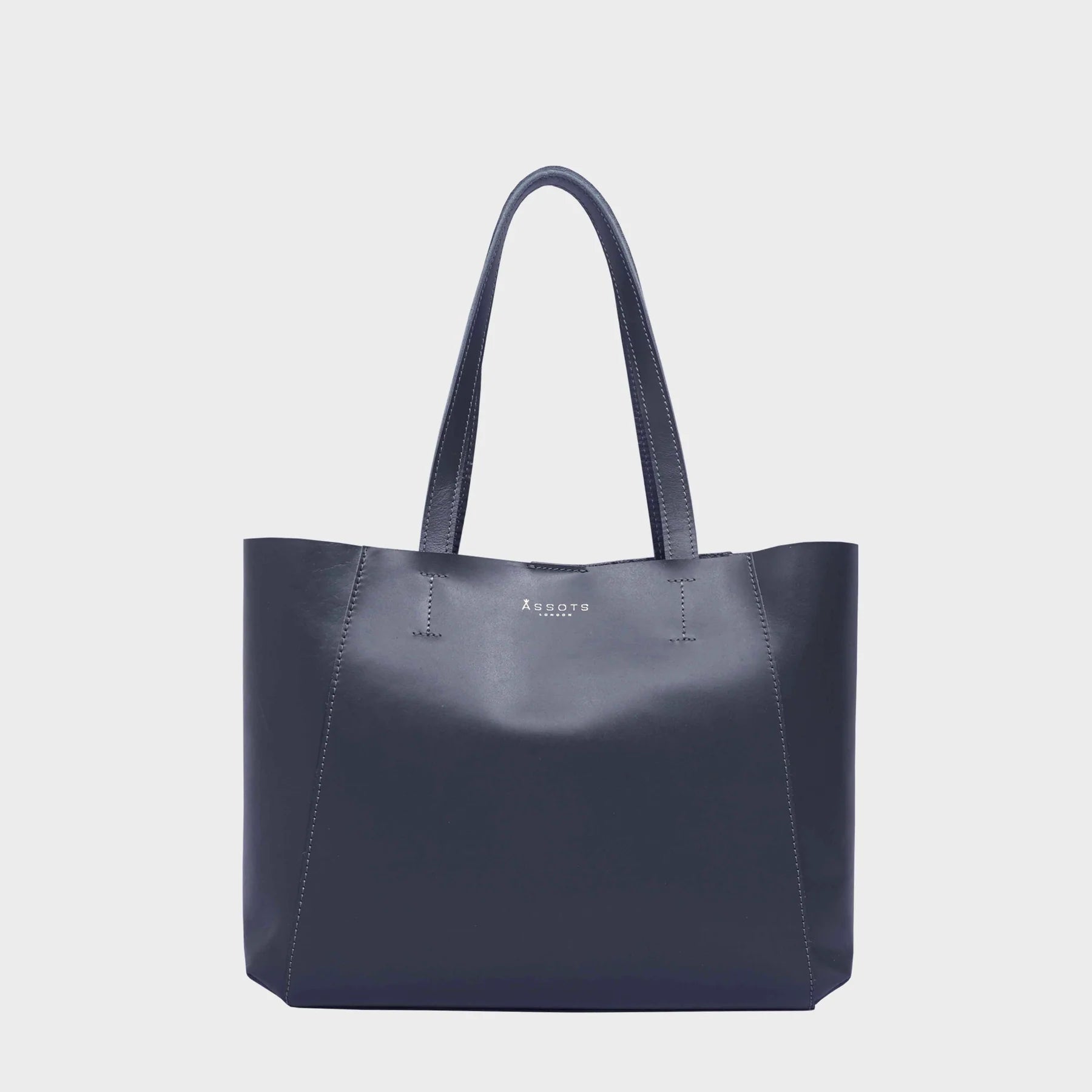 'ADELA' Smooth Real Leather Unlined Designer Tote Bag in Navy