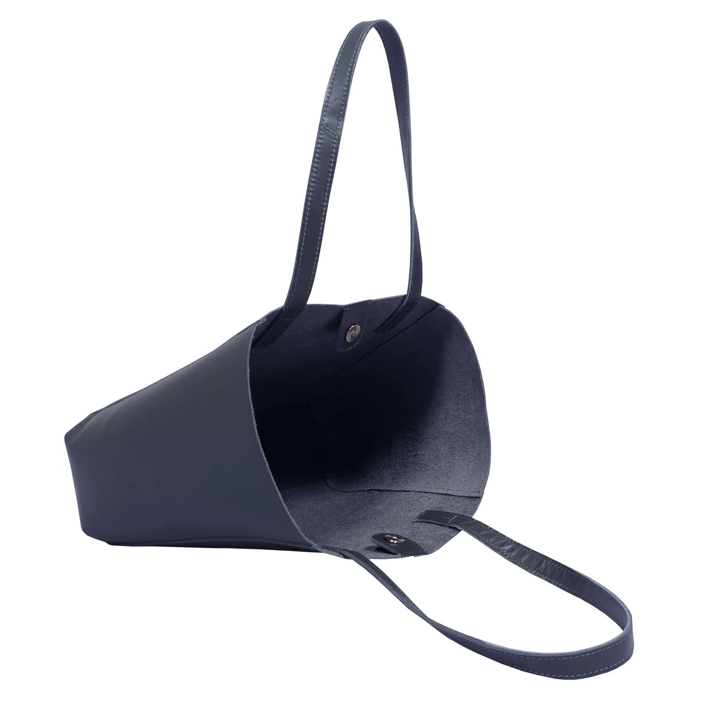 'ADELA' Smooth Real Leather Unlined Designer Tote Bag in Navy