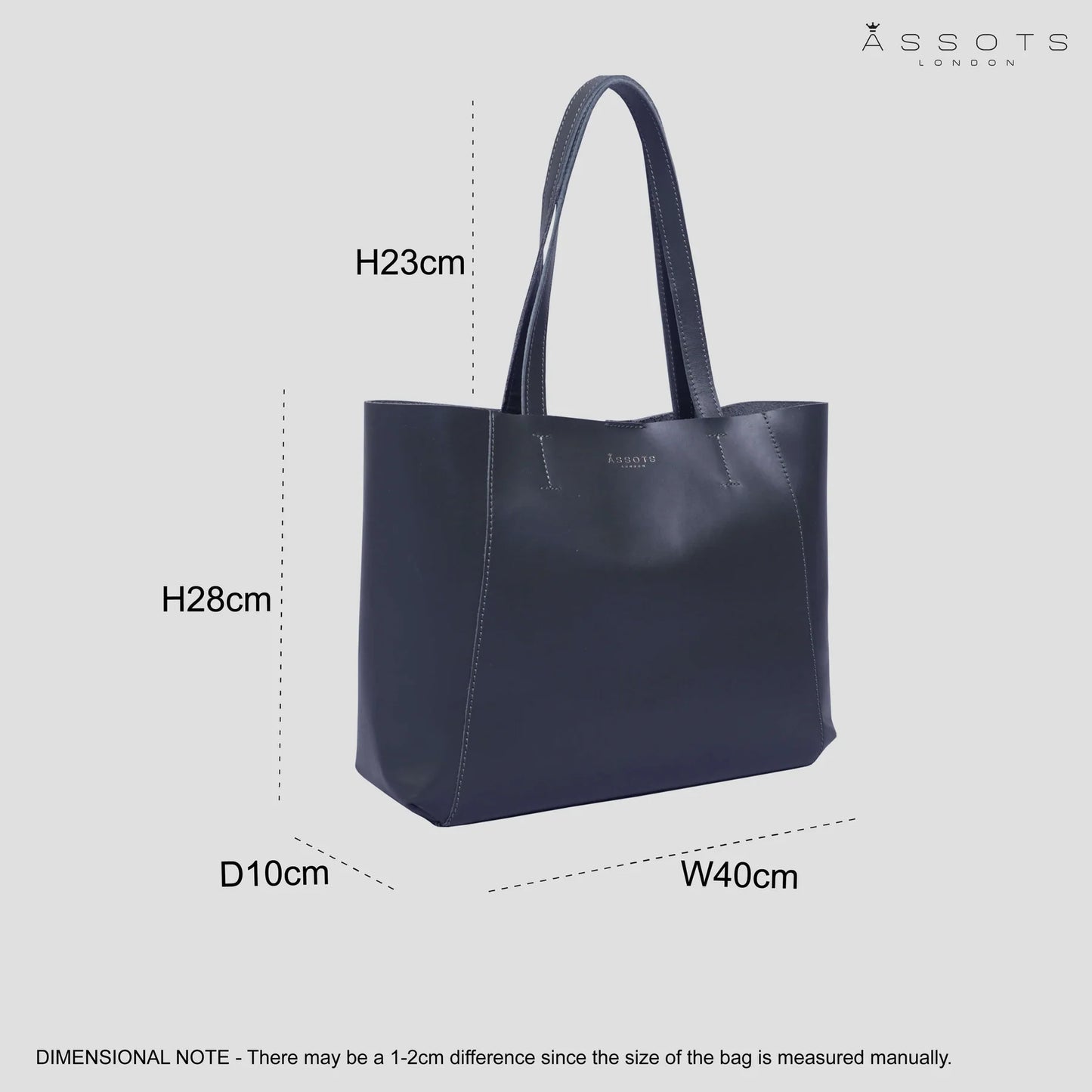'ADELA' Smooth Real Leather Unlined Designer Tote Bag in Navy