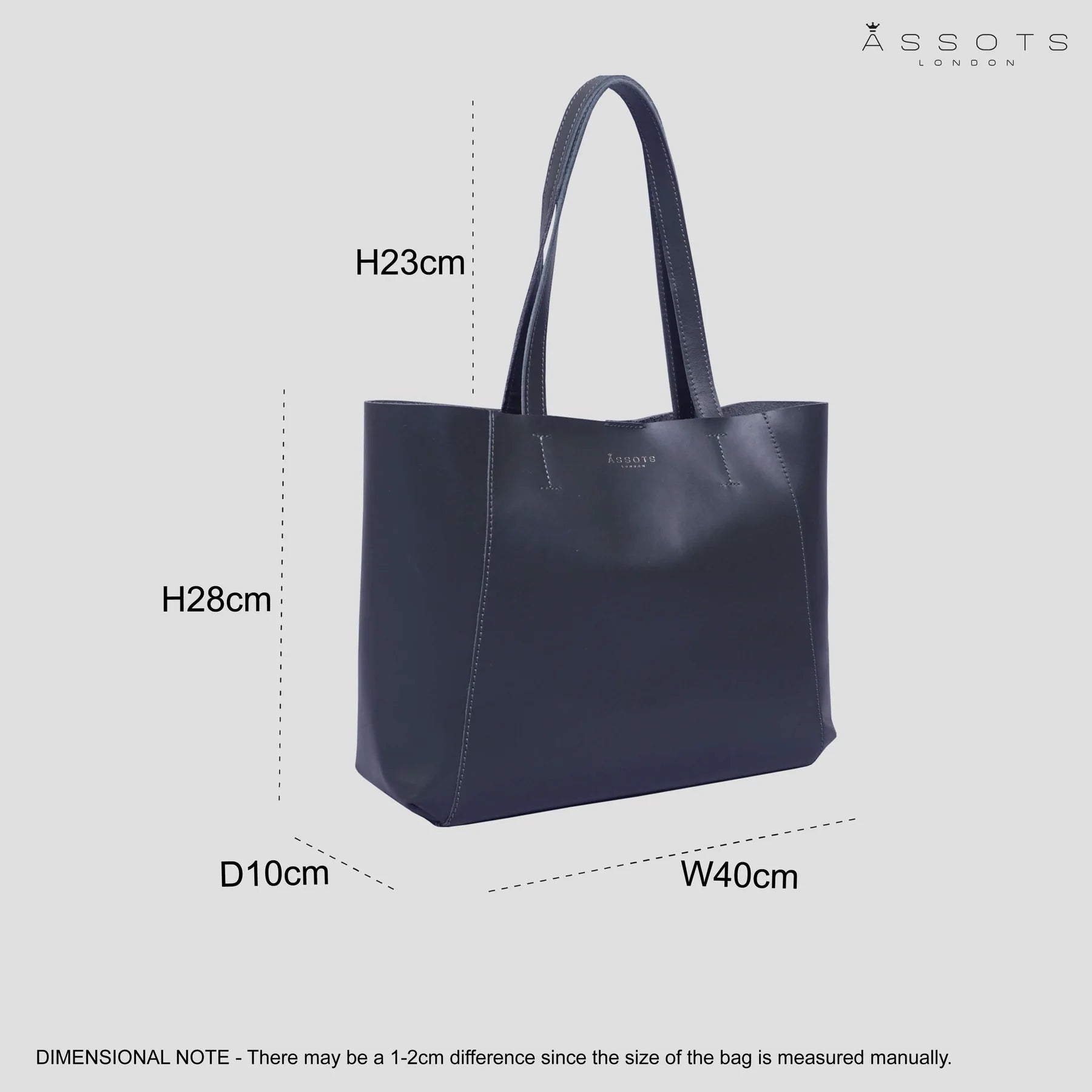 'ADELA' Smooth Real Leather Unlined Designer Tote Bag in Navy