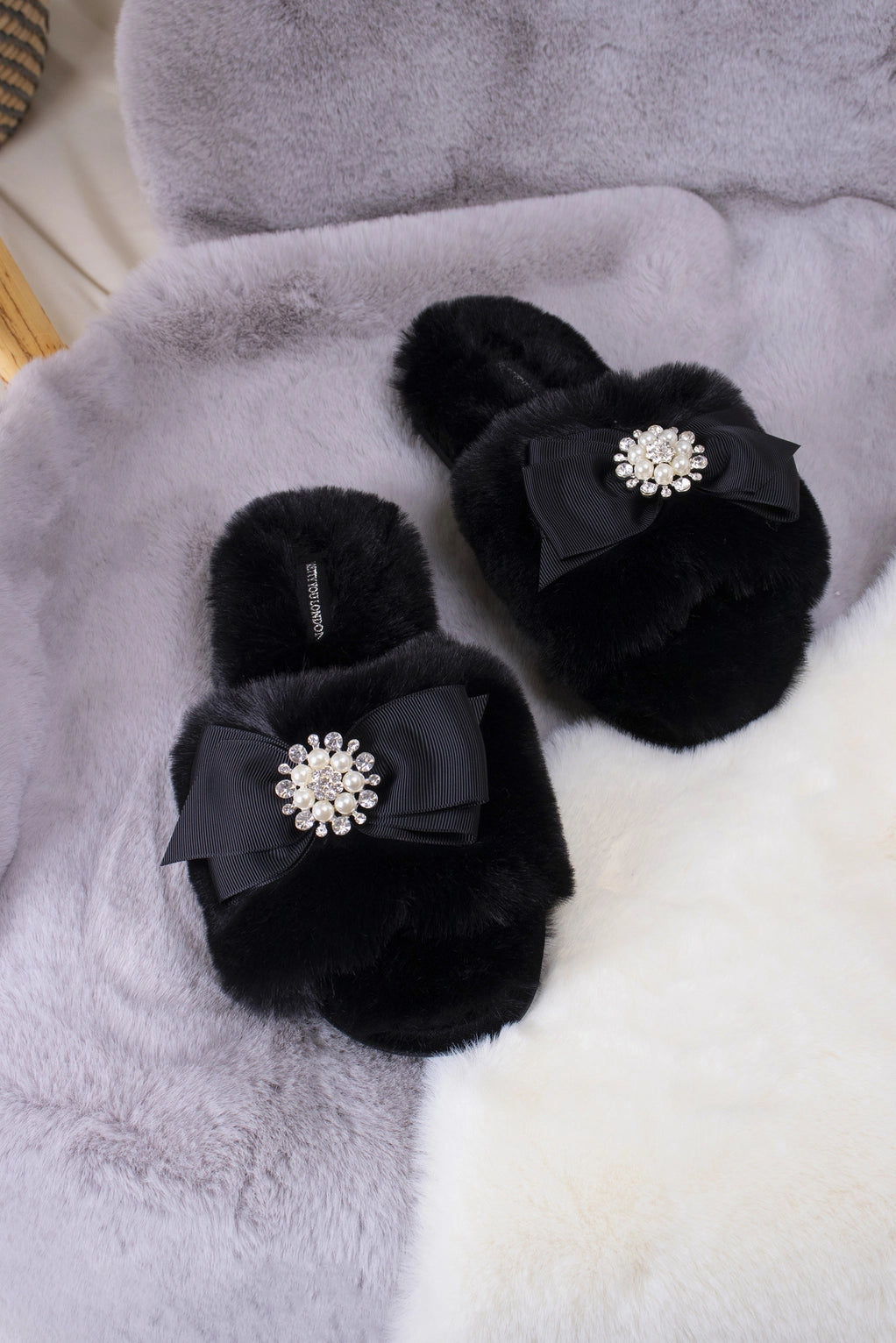 Anya Embellished Slider Slippers in Black