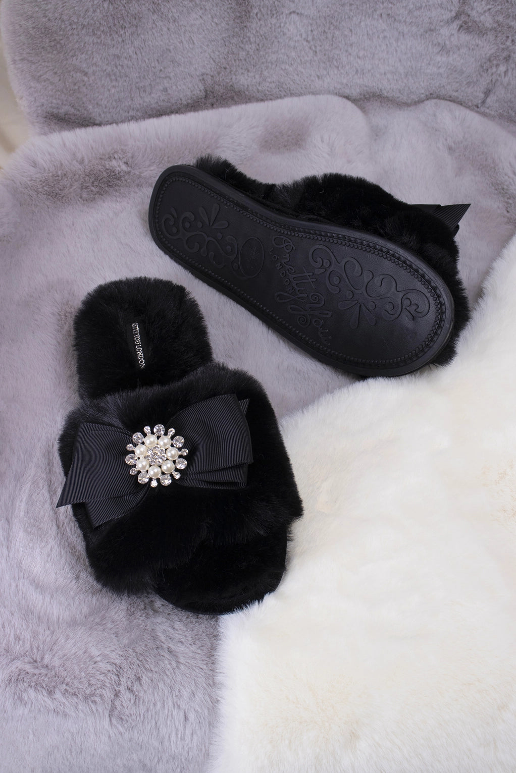 Anya Embellished Slider Slippers in Black