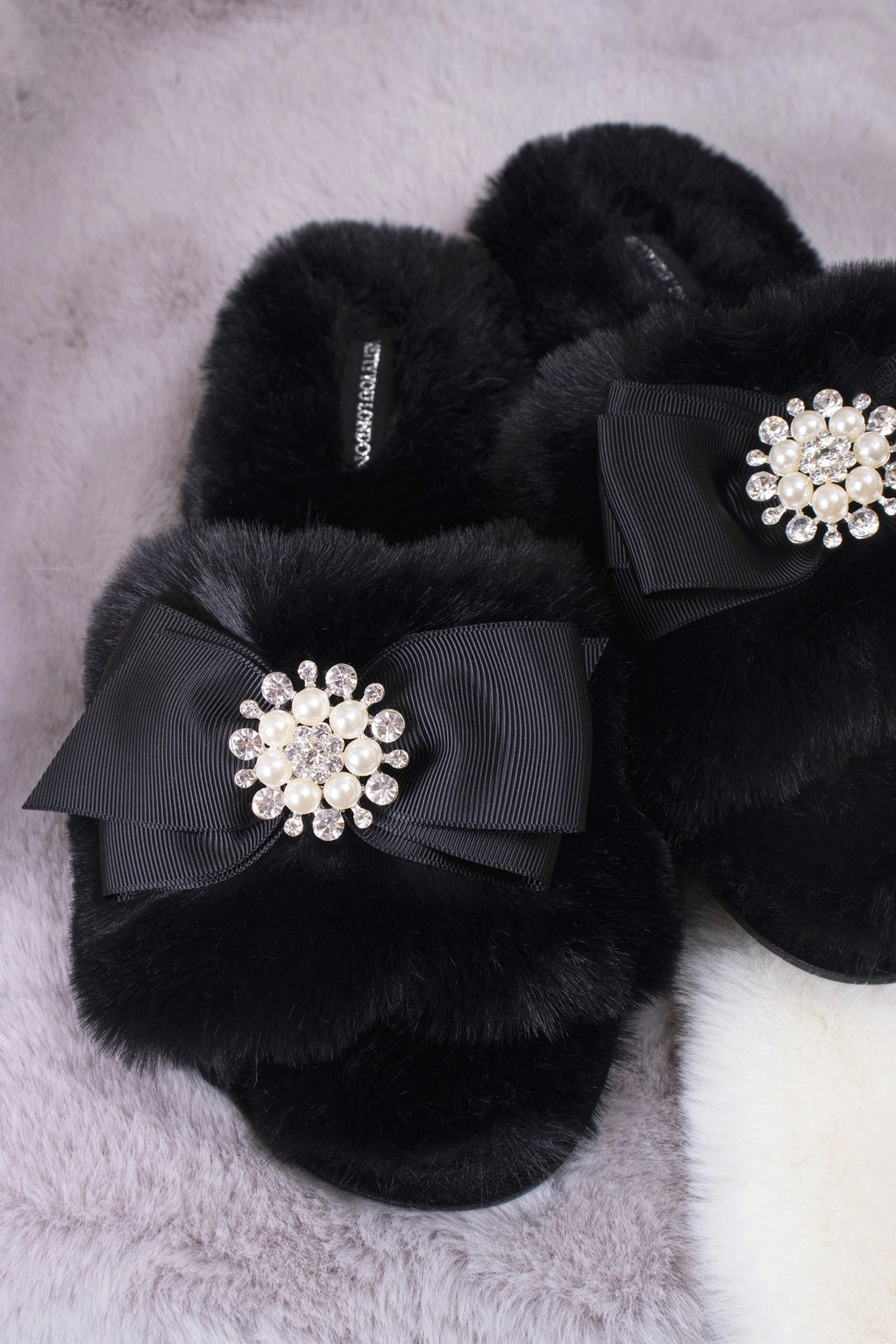 Anya Embellished Slider Slippers in Black