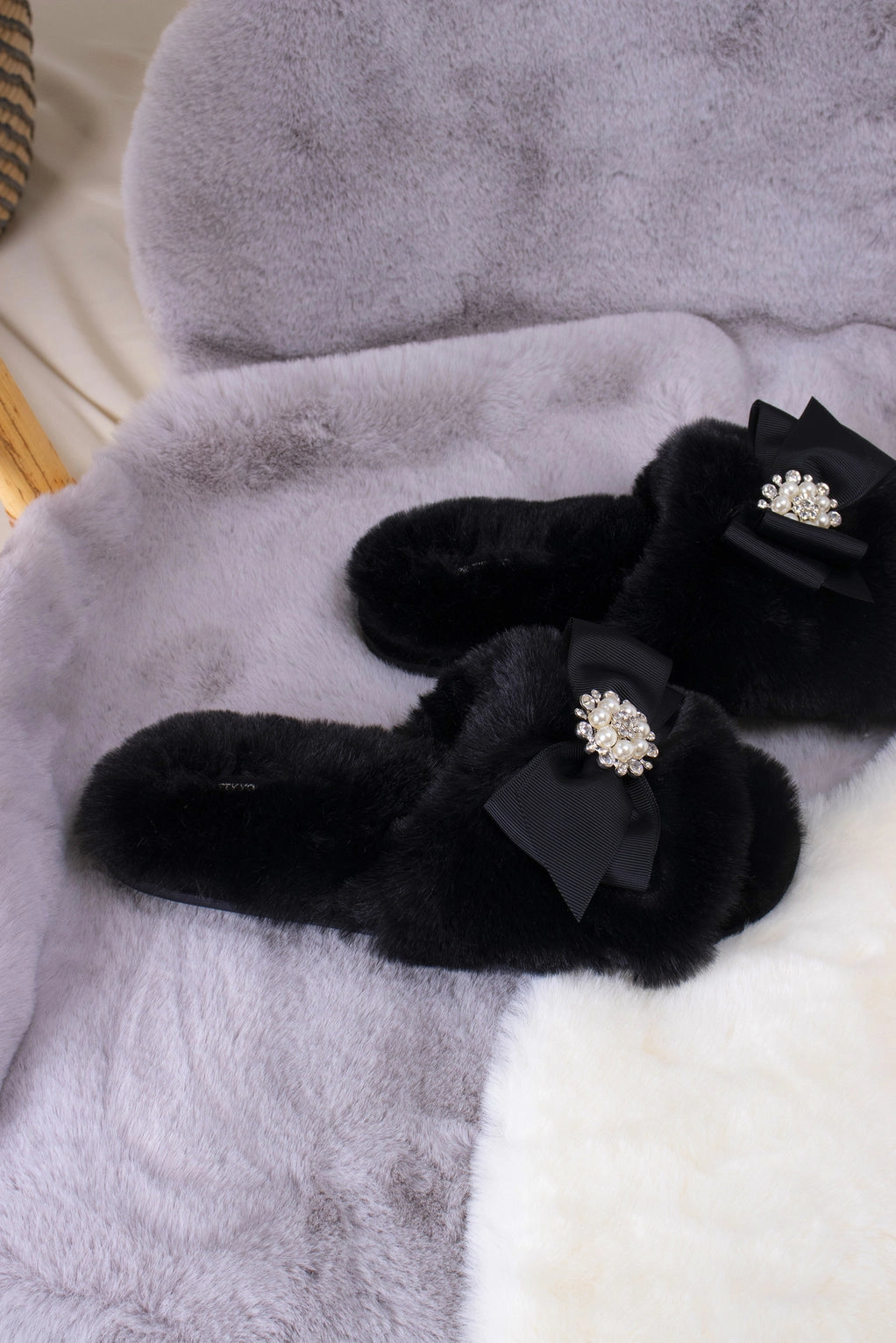 Anya Embellished Slider Slippers in Black