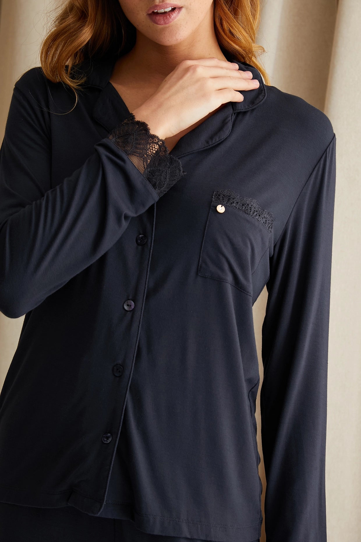 Bamboo Lace Pyjama Set In Raven