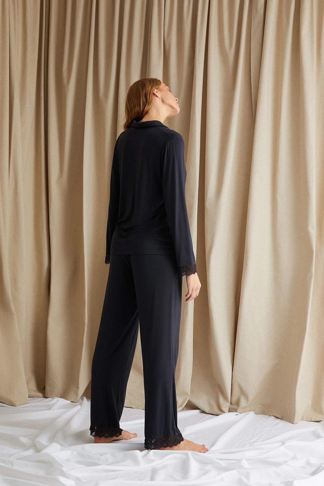 Bamboo Lace Pyjama Set In Raven
