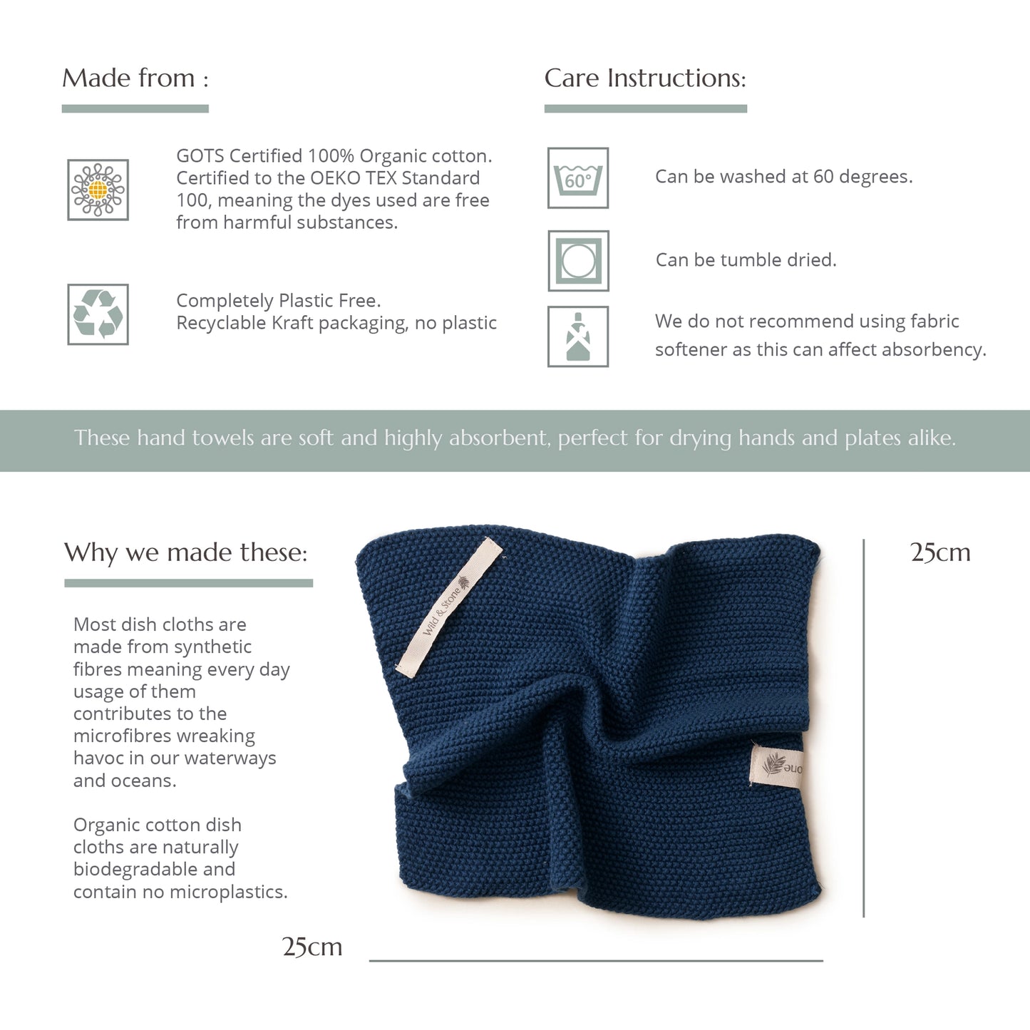 Dish Cloths - 100% Organic Cotton - Dove Grey