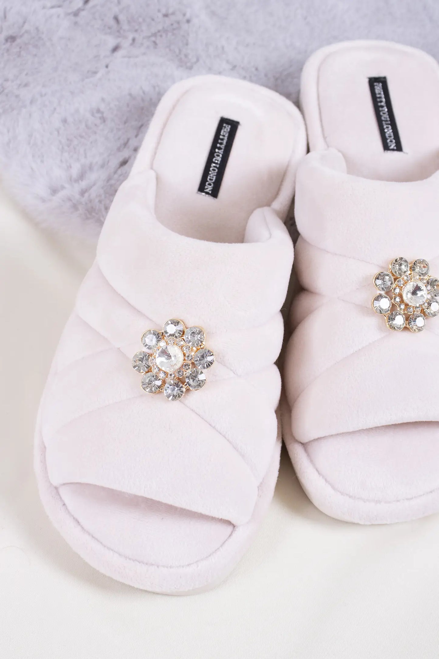 Faye Embellished Quilt Slipper in Powder Puff