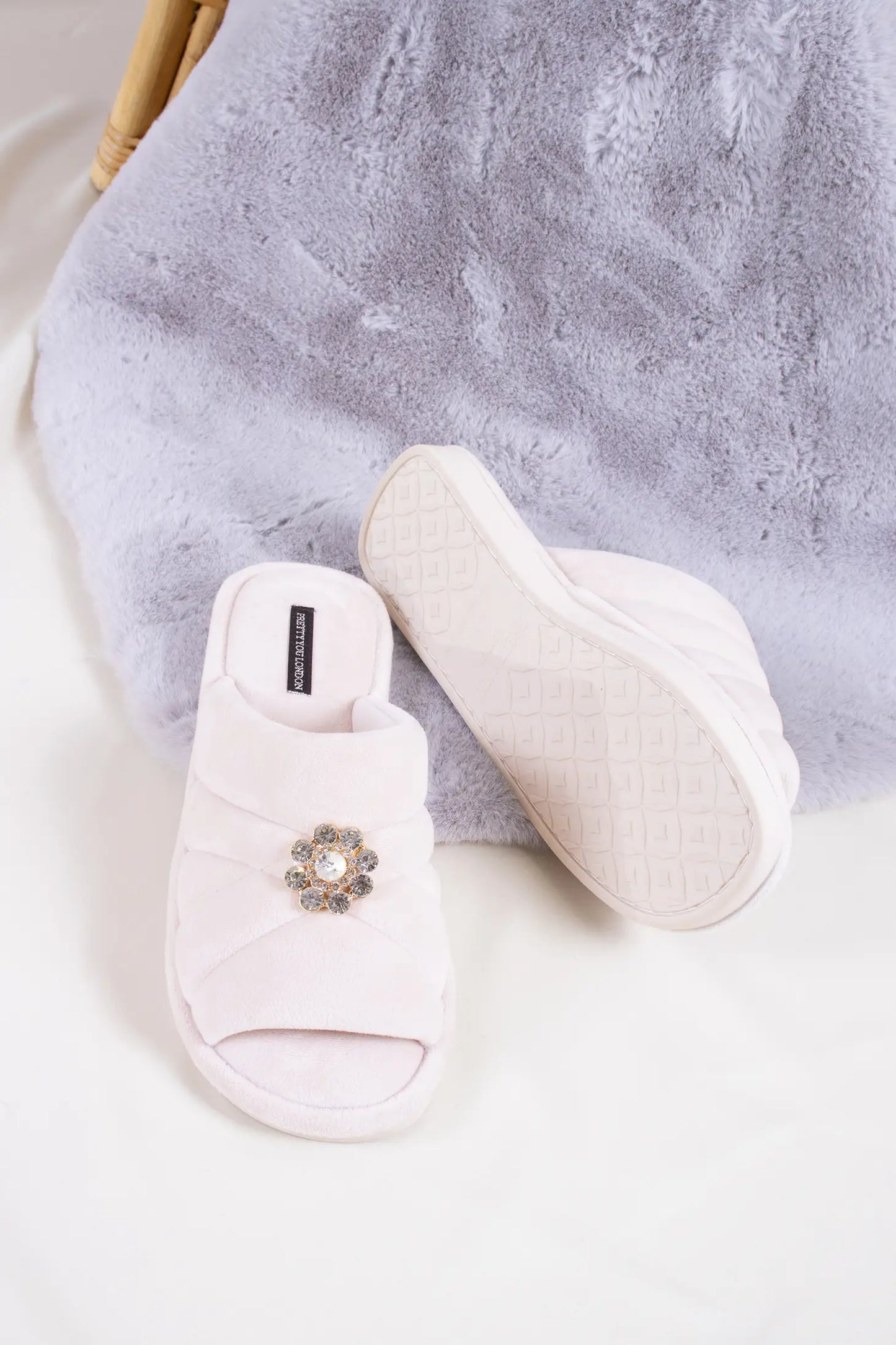Faye Embellished Quilt Slipper in Powder Puff