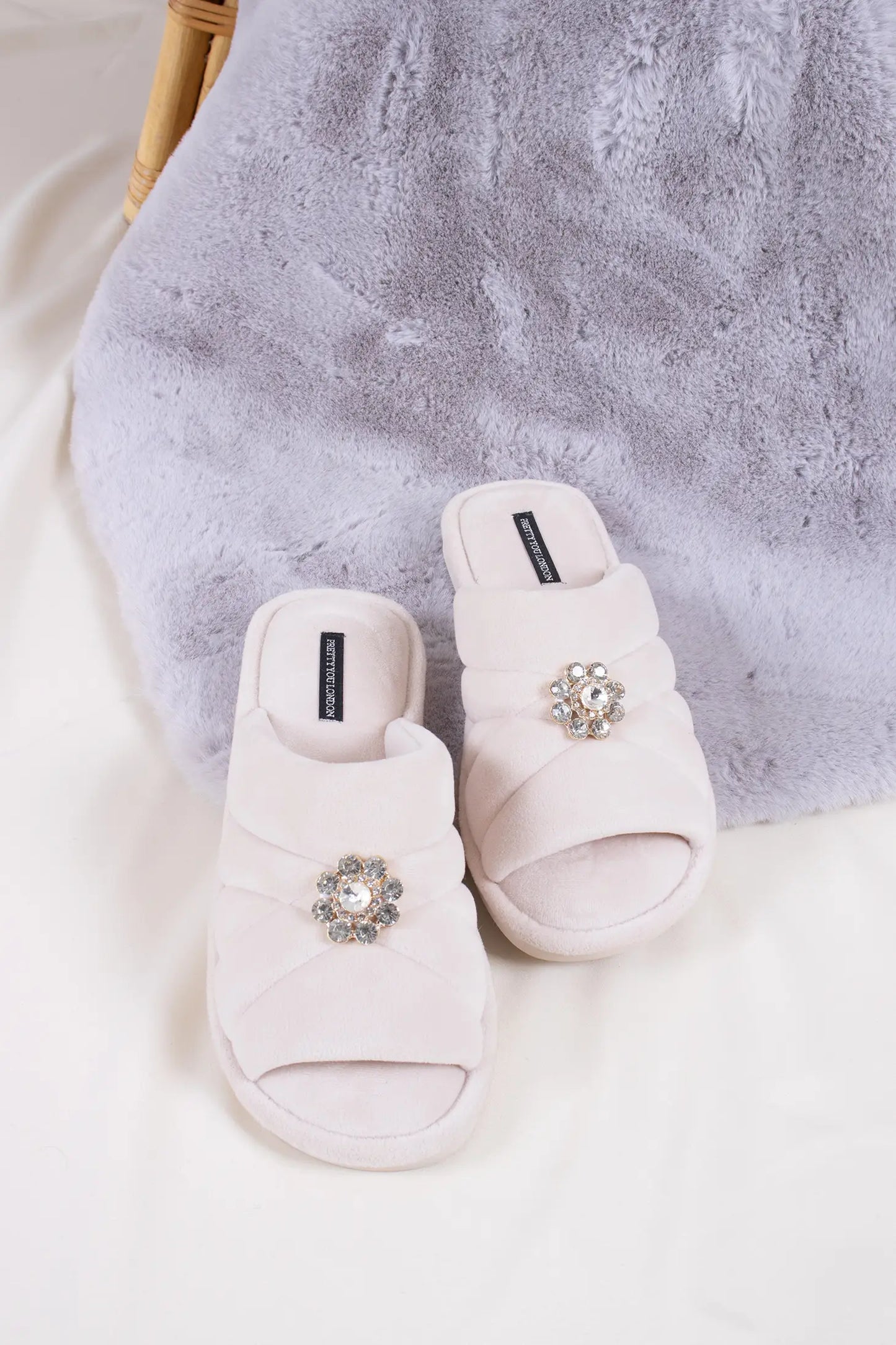 Faye Embellished Quilt Slipper in Powder Puff