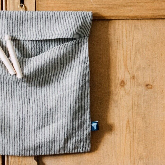 Peg Bag in Striped Linen With Dark Blue and Natural Stripes