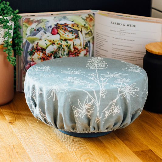 Extra Large Reusable Linen Bowl Cover from the Garden Collection in Duck Egg Blue