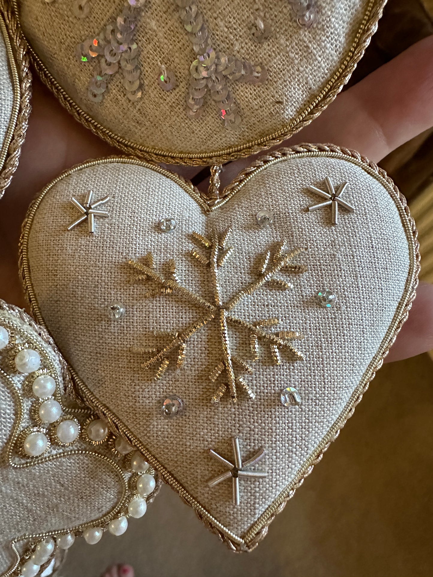 Handmade Snowflake Heart Christmas Decoration in Irish Linen