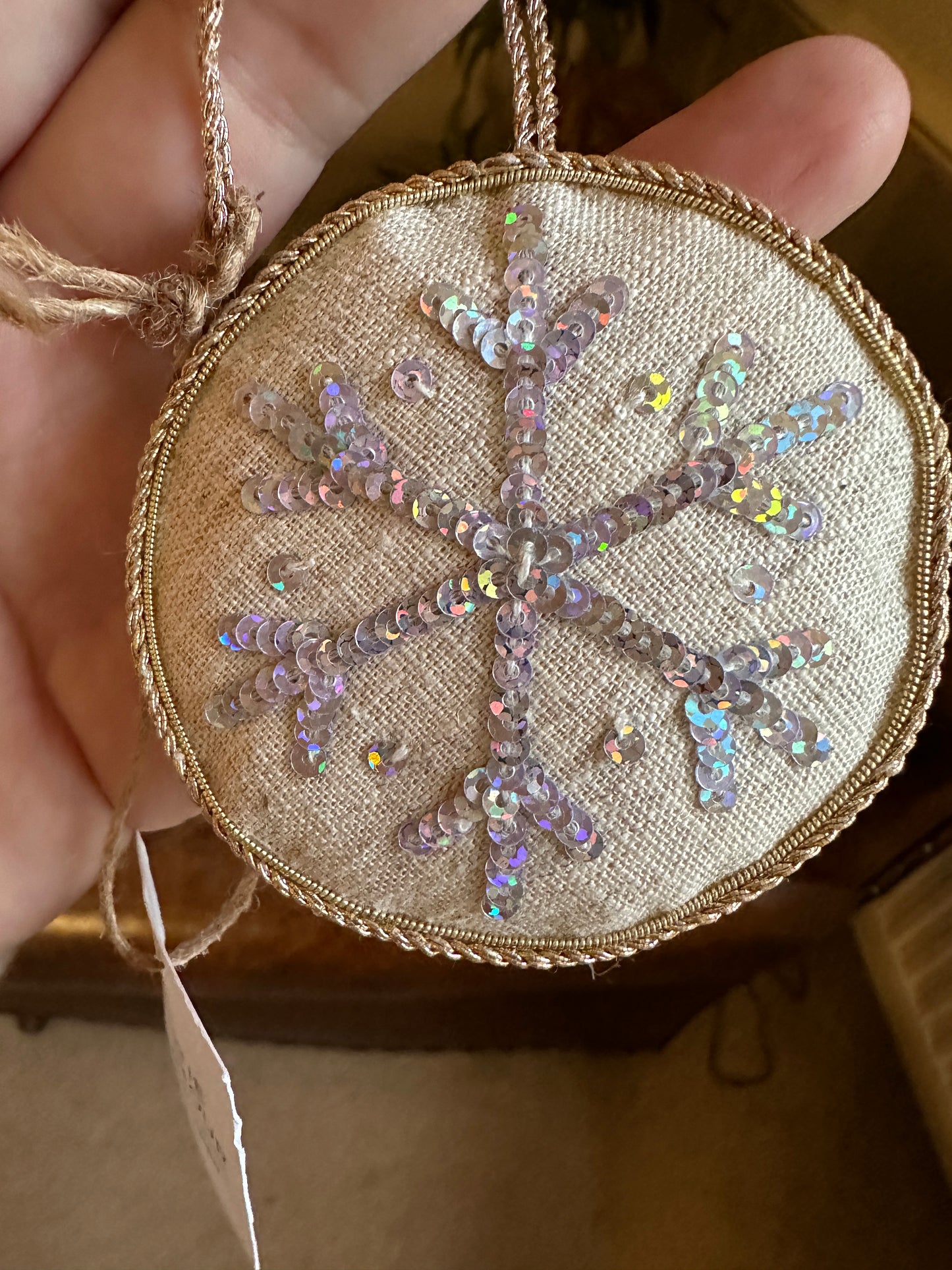Handmade Snowflake Christmas Holiday Decoration Irish Linen: Natural Oatmeal