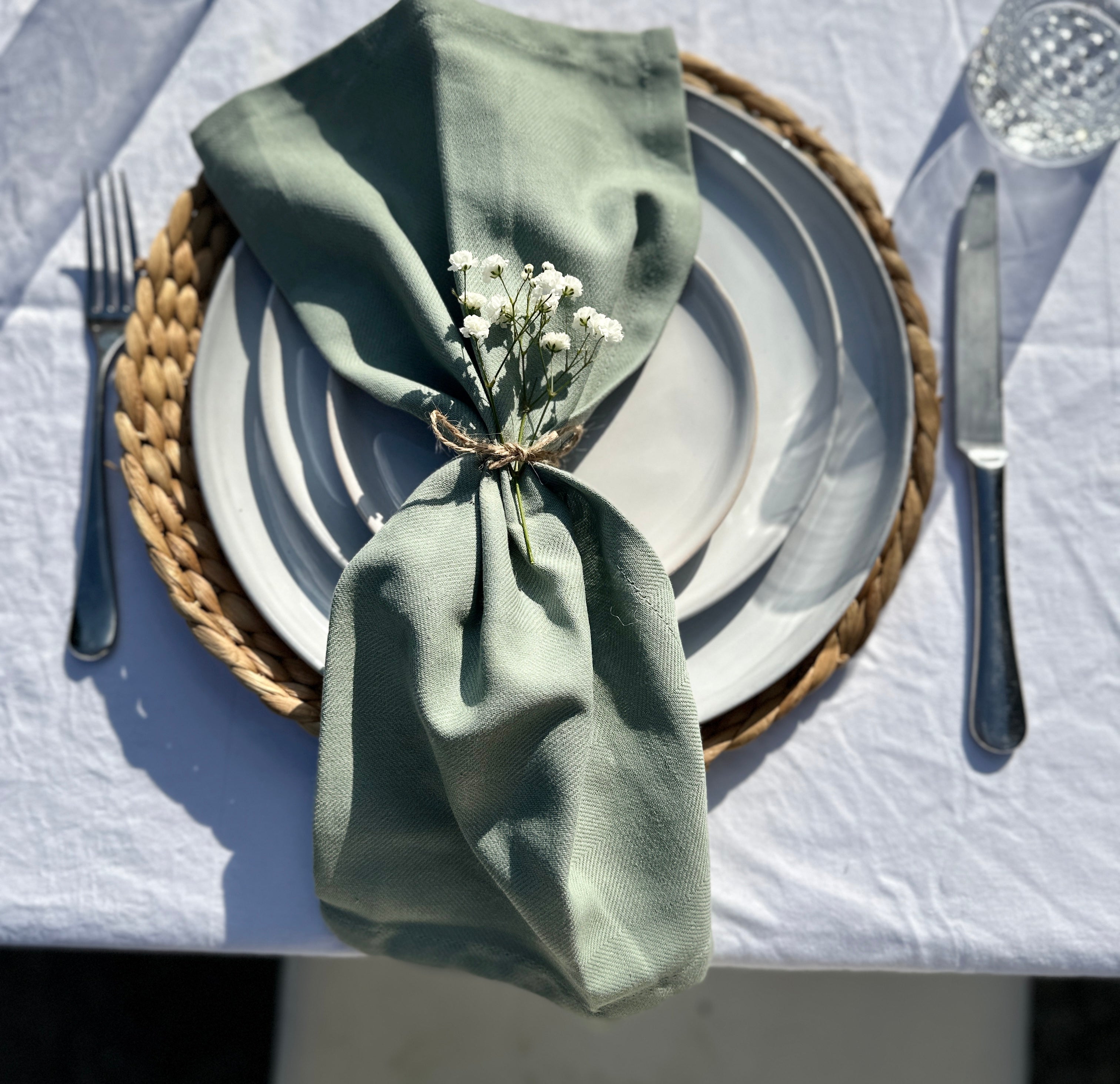 Moss Green Organic Cotton Napkins - Set of 4
