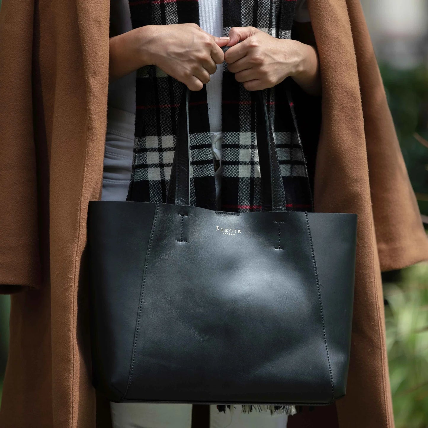 'ADELA' Smooth Real Leather Unlined Designer Tote Bag in Black