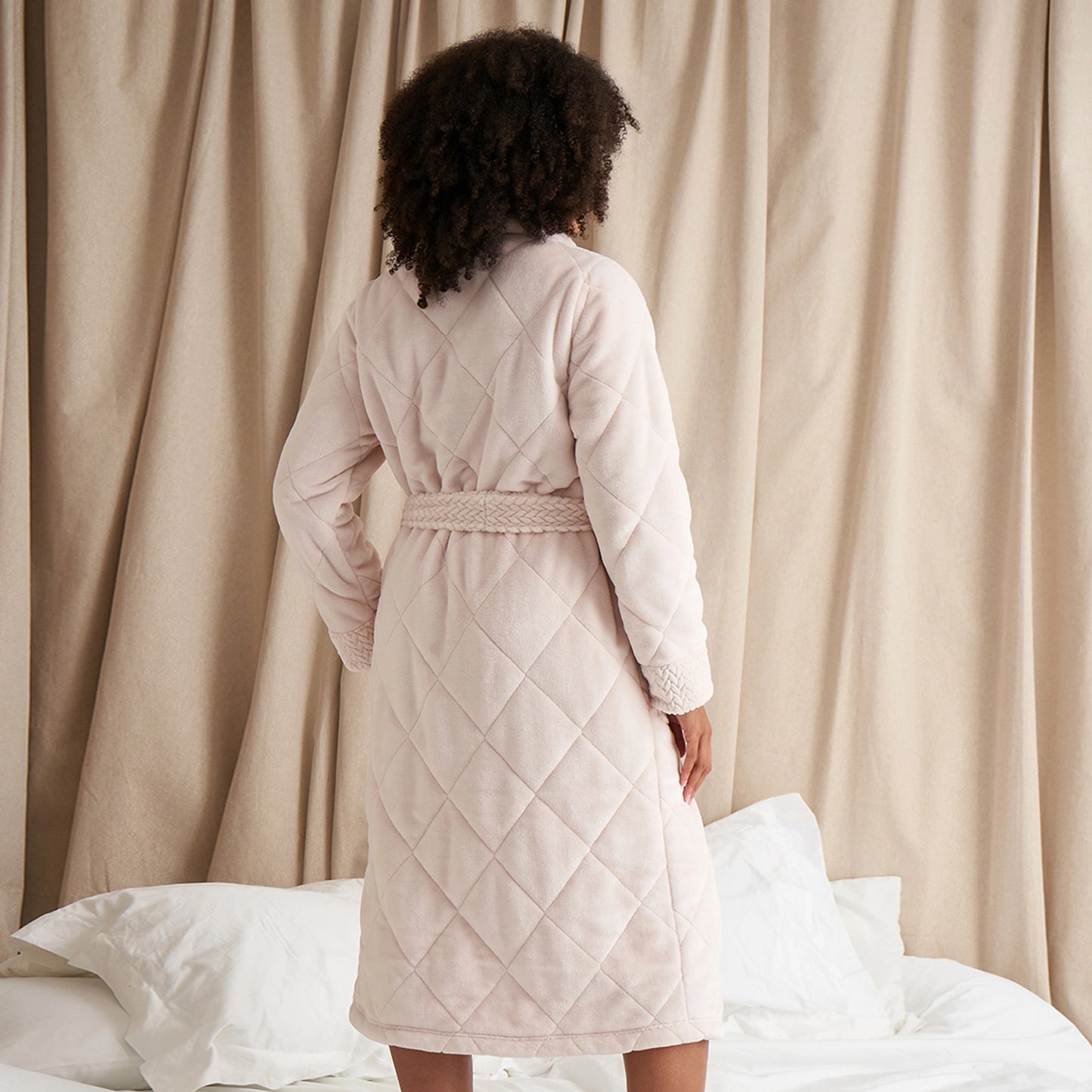 Quilted Velour Robe in Powder Puff