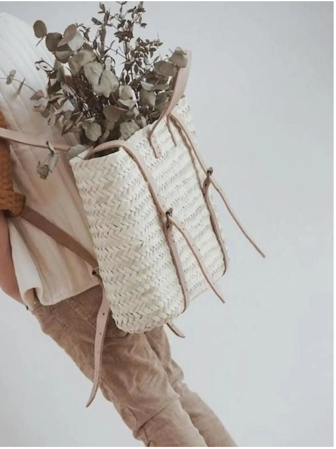 The Jenna Bag: Straw Backpack with Natural Leather Straps