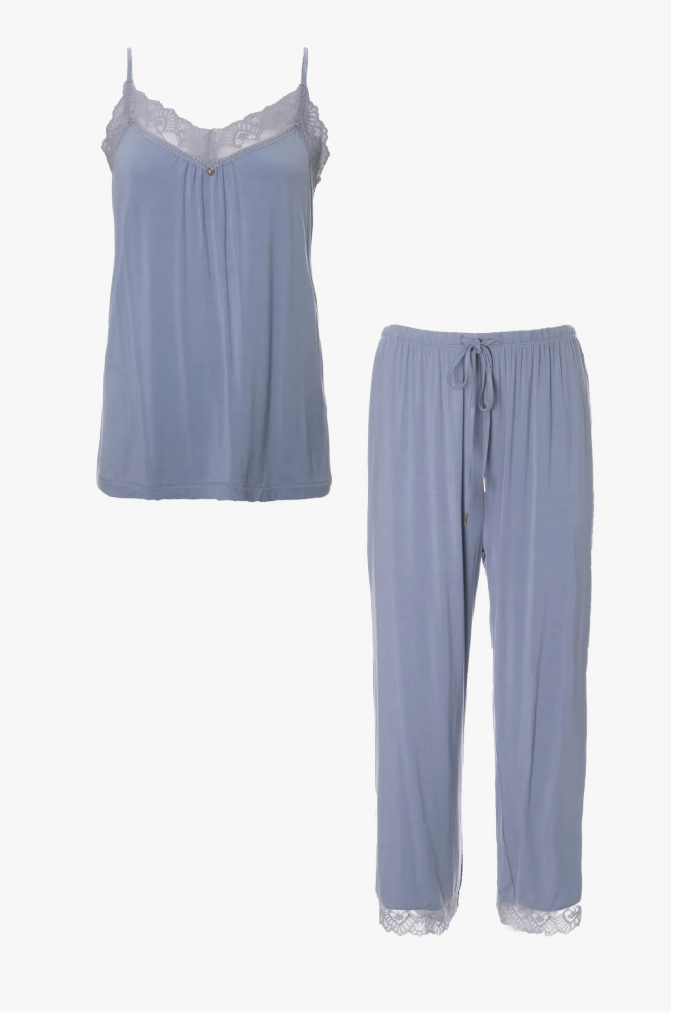 Bamboo Lace Cami and Cropped Trouser PJ Set in Blue Mist