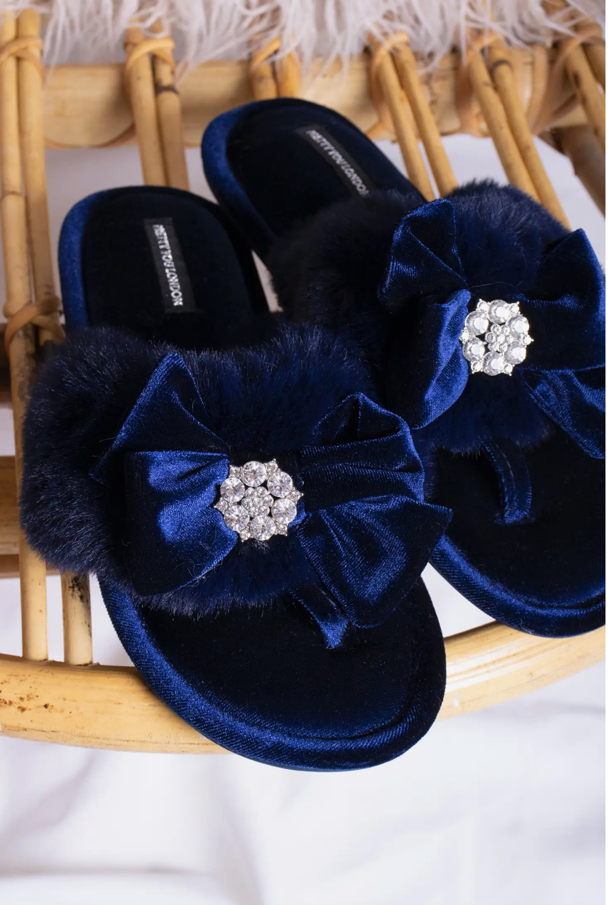 Amelie Embellished Toe Post Slippers in Navy