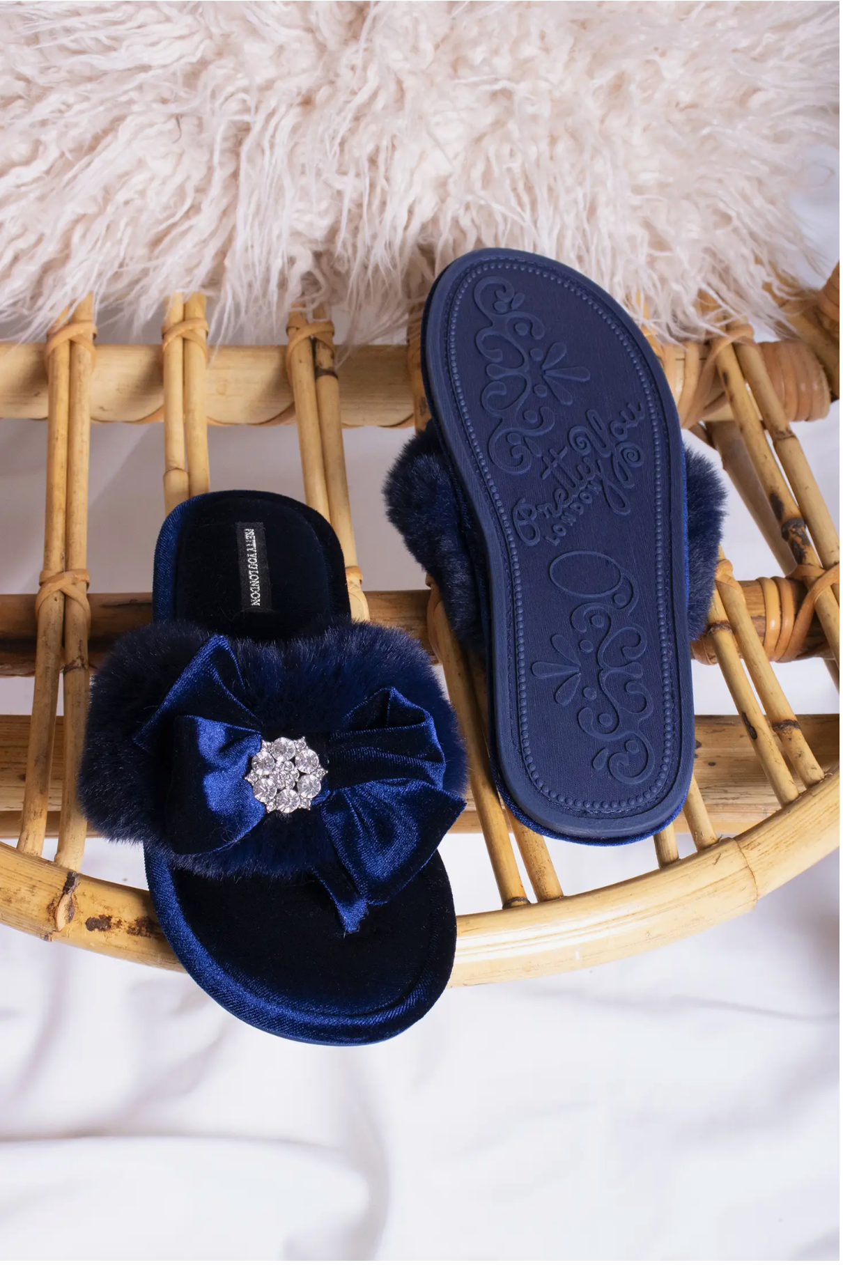 Amelie Embellished Toe Post Slippers in Navy