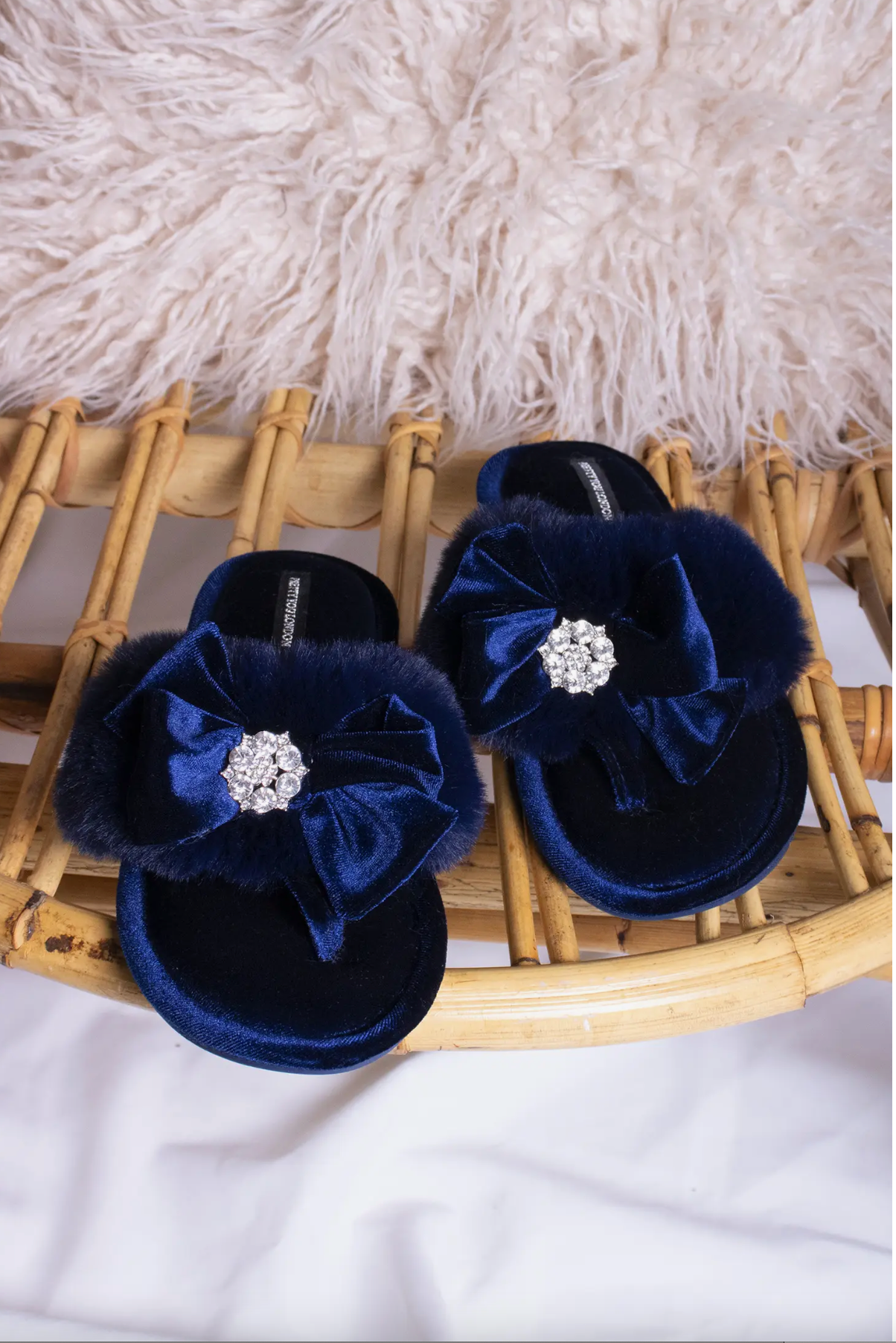 Amelie Embellished Toe Post Slippers in Navy