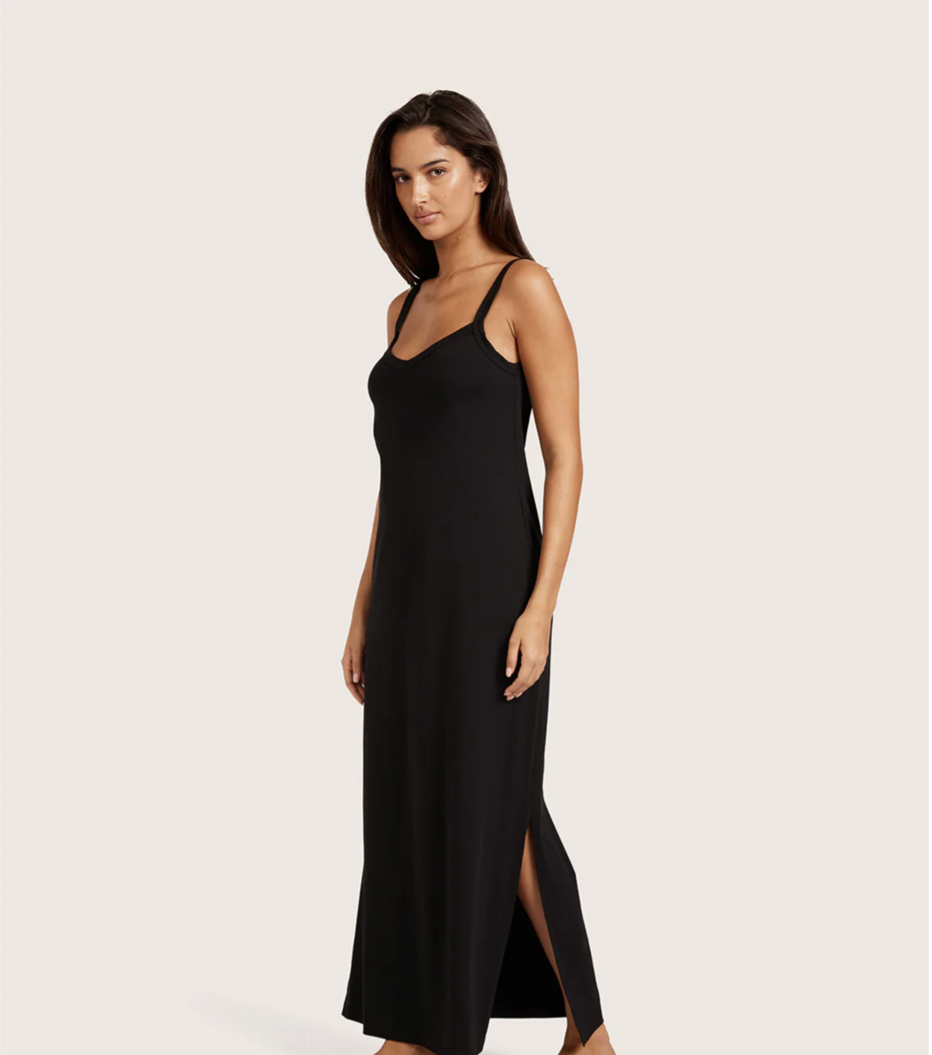 V-Neck Slip Dress Black